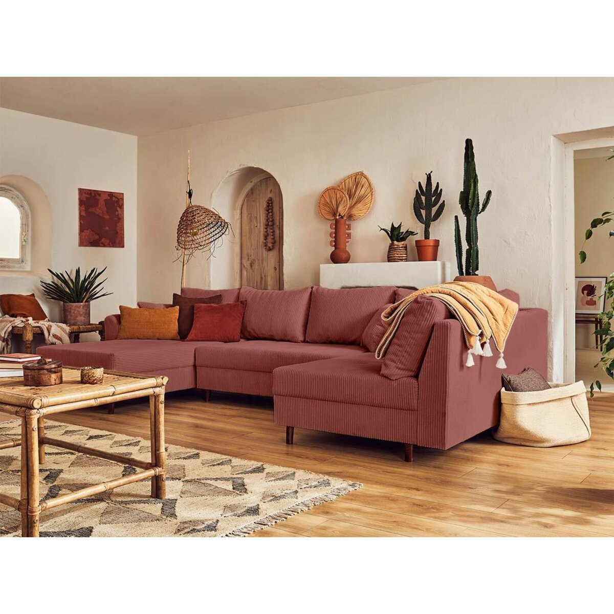 LISA DESIGN Rune - canapé panoramique d'angle droit - 7 places - en velours côtelé