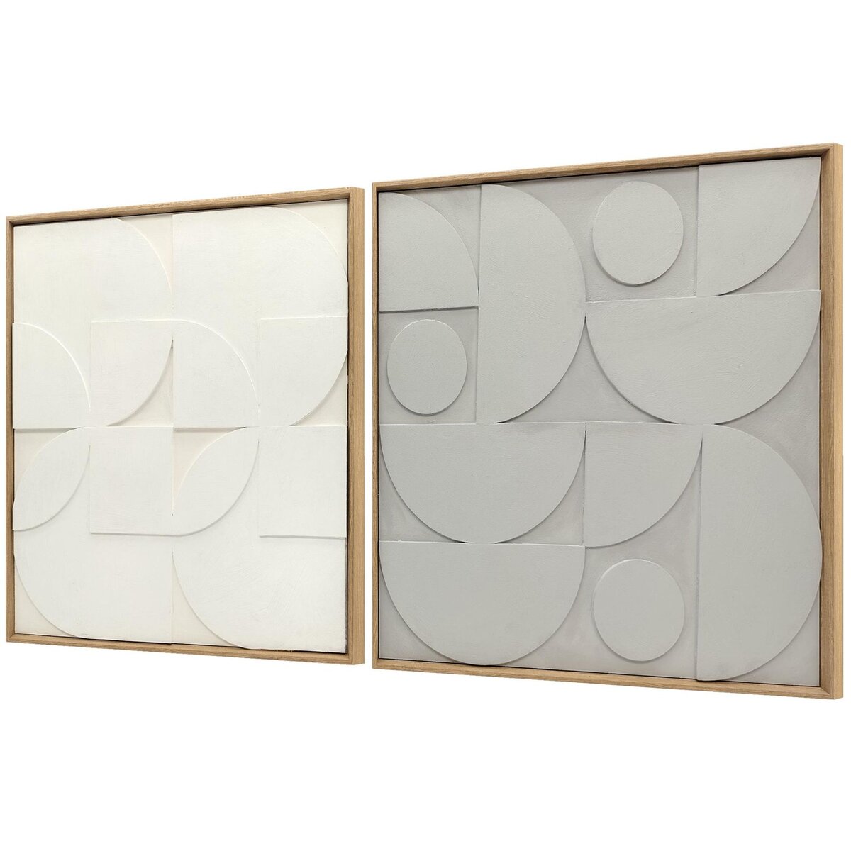 HOMCOM Lot de 2 tableaux murales 3D texturés gris blanc - tableaux décoratifs en relief 80 x 80 cm - cadre effet bois