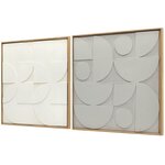 HOMCOM Lot de 2 tableaux murales 3D texturés gris blanc - tableaux décoratifs en relief 80 x 80 cm - cadre effet bois
