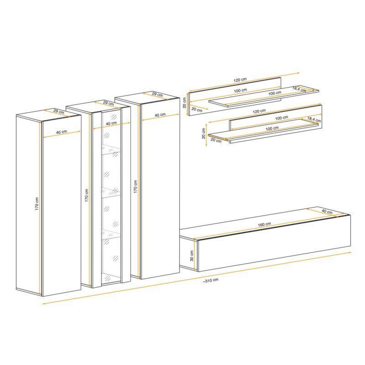 Paris Prix Meuble TV Mural Design  Fly IV  310cm Blanc