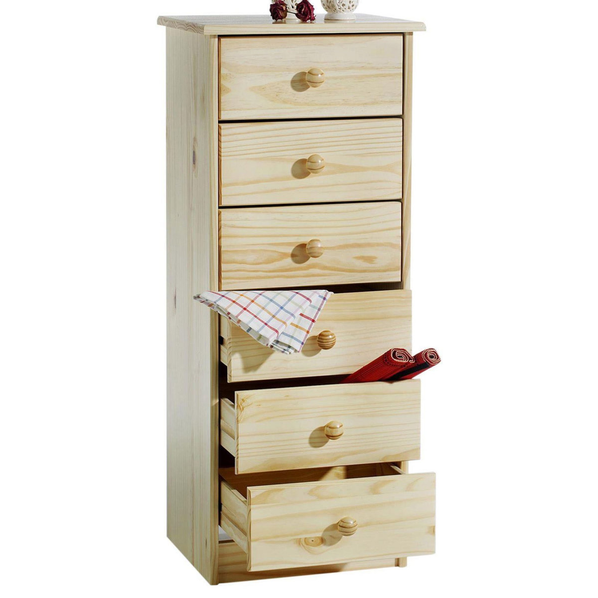 IDIMEX Chiffonnier en pin RONDO, 6 tiroirs, vernis naturel