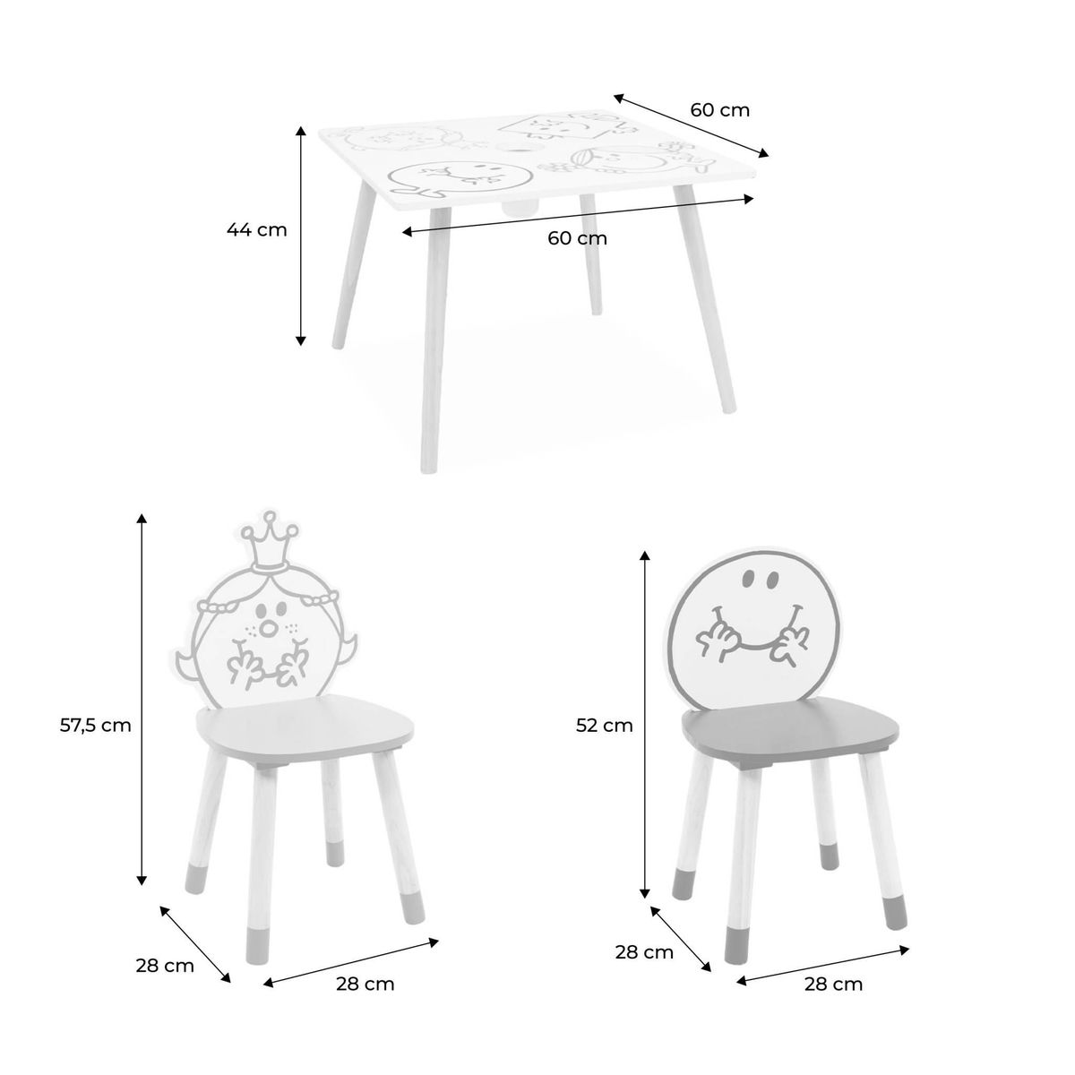 SWEEEK Table pour enfant avec pot à crayon + 2 chaises Madame Princesse + 2 chaises Monsieur Heureux