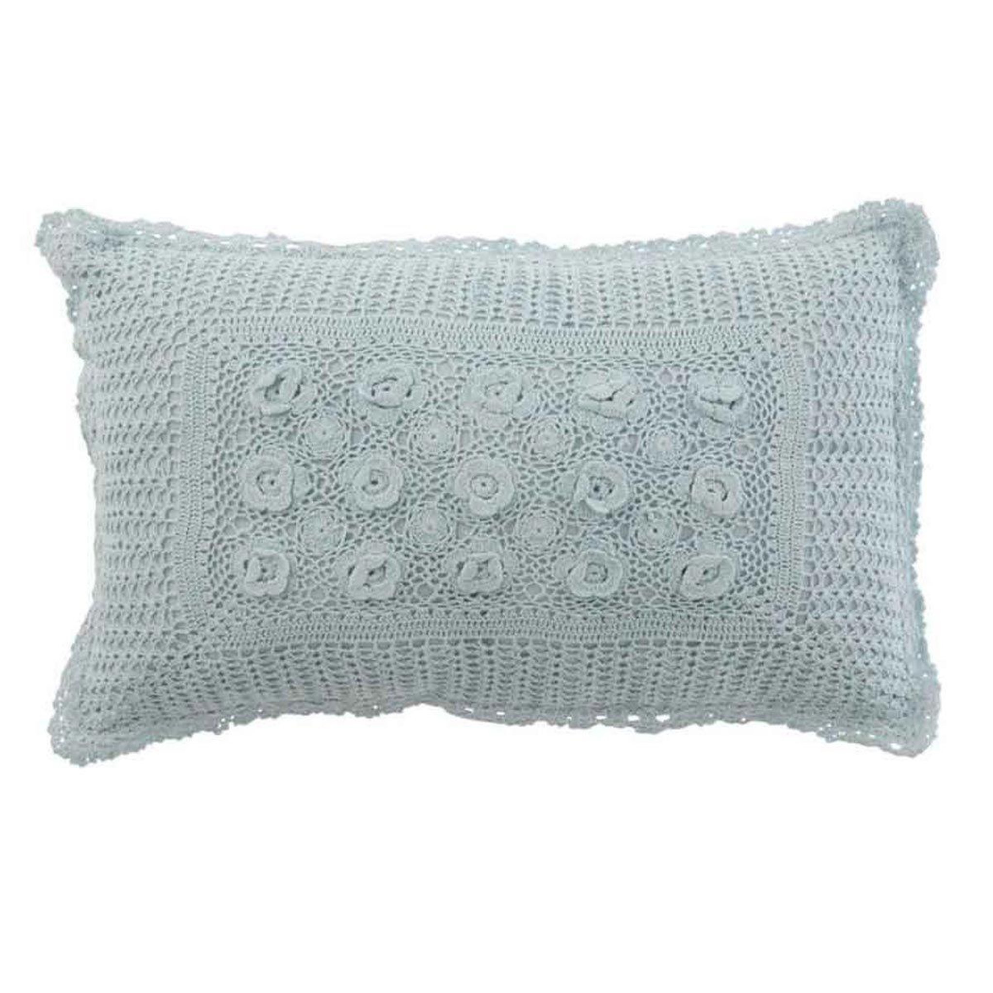 Voir la diapositive 1 : J-LINE Coussin déco  dentelles  30x50cm bleu