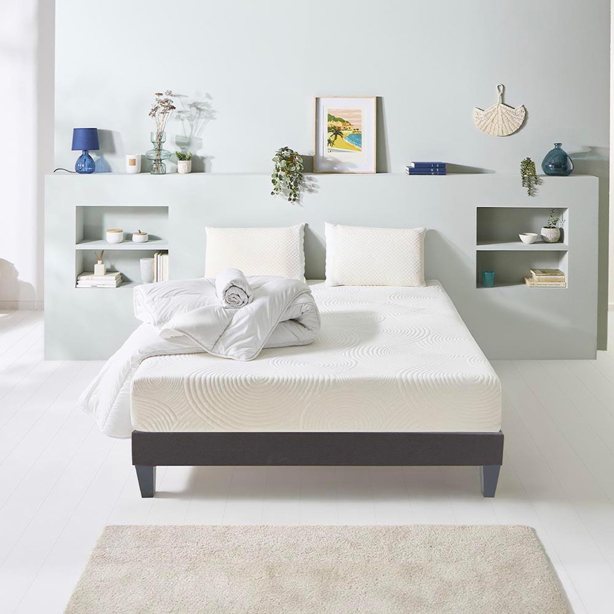BELLECOUR BELLECOUR LITERIE | Pack Prêt à dormir VOSGES | Matelas Mousse Haute Densité + Sommier + Accessoires