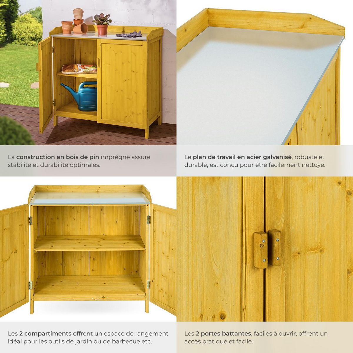 tectake Armoire de jardin basse table de jardinage en bois de pin imprégné marron