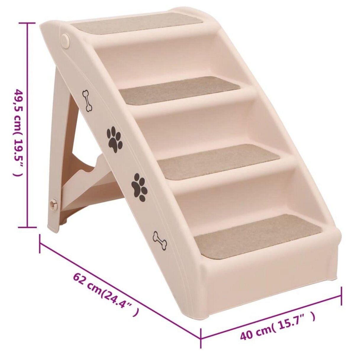 VIDAXL Escaliers pliables pour chiens Creme 62x40x49,5 cm