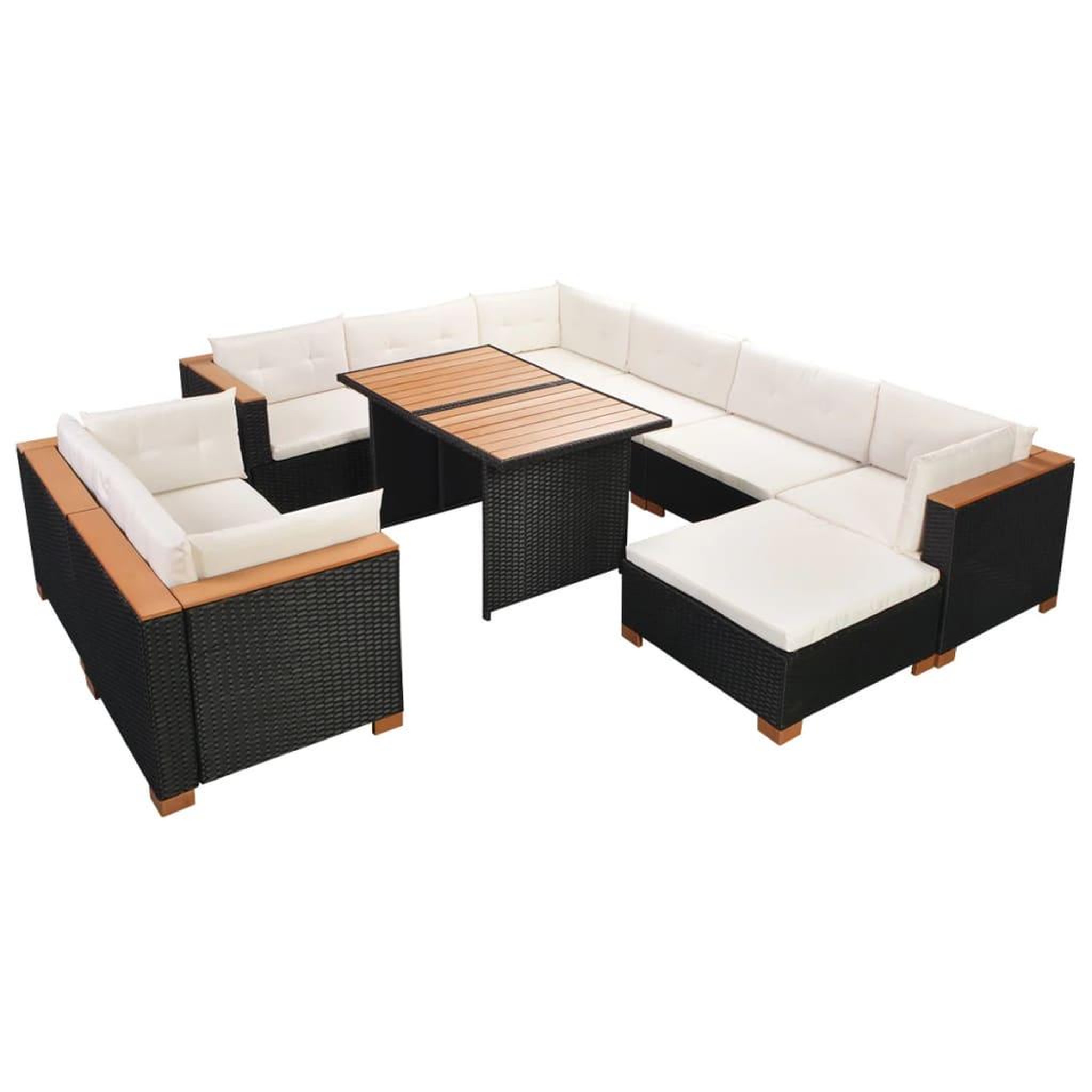 Voir la diapositive 3 : VIDAXL Salon de jardin 10 pcs avec coussins resine tressee noir