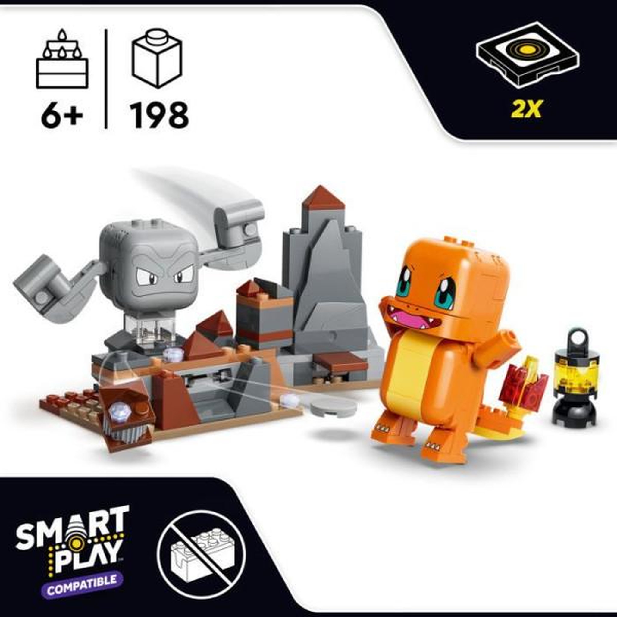 Voir la diapositive 2 : LEGO LEGO Pokémon 72157 - Set de construction compatible SMART Play™ - Salameche et Racaillou, Combat dans la grotte - Des 6 ans