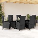 VIDAXL Ensemble a manger de jardin coussins 7pcs Noir Resine tressee