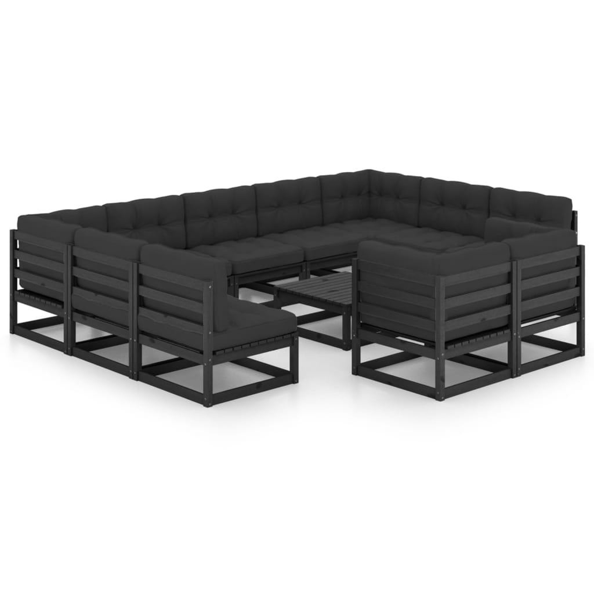 Voir la diapositive 2 : VIDAXL Salon de jardin 12 pcs avec coussins Noir Bois de pin massif
