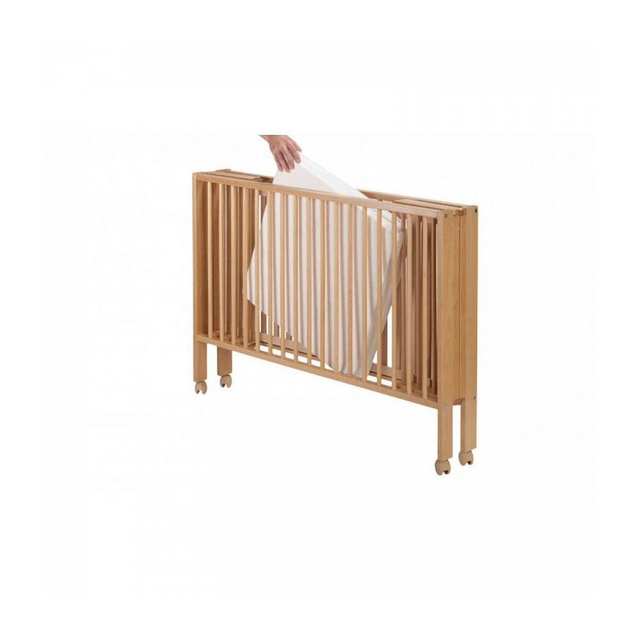 Voir la diapositive 2 : TISSI Lit bébé à barreaux pliable 60x120 cm en hêtre massif naturel