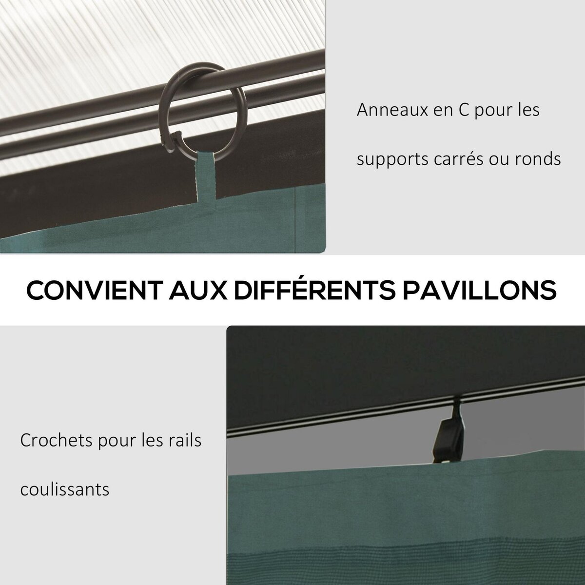 OUTSUNNY Parois latérales de rechange barnum tonnelle 3 x 3 m - 2 systèmes d'attache boucles ou crochets - zip - polyester gris