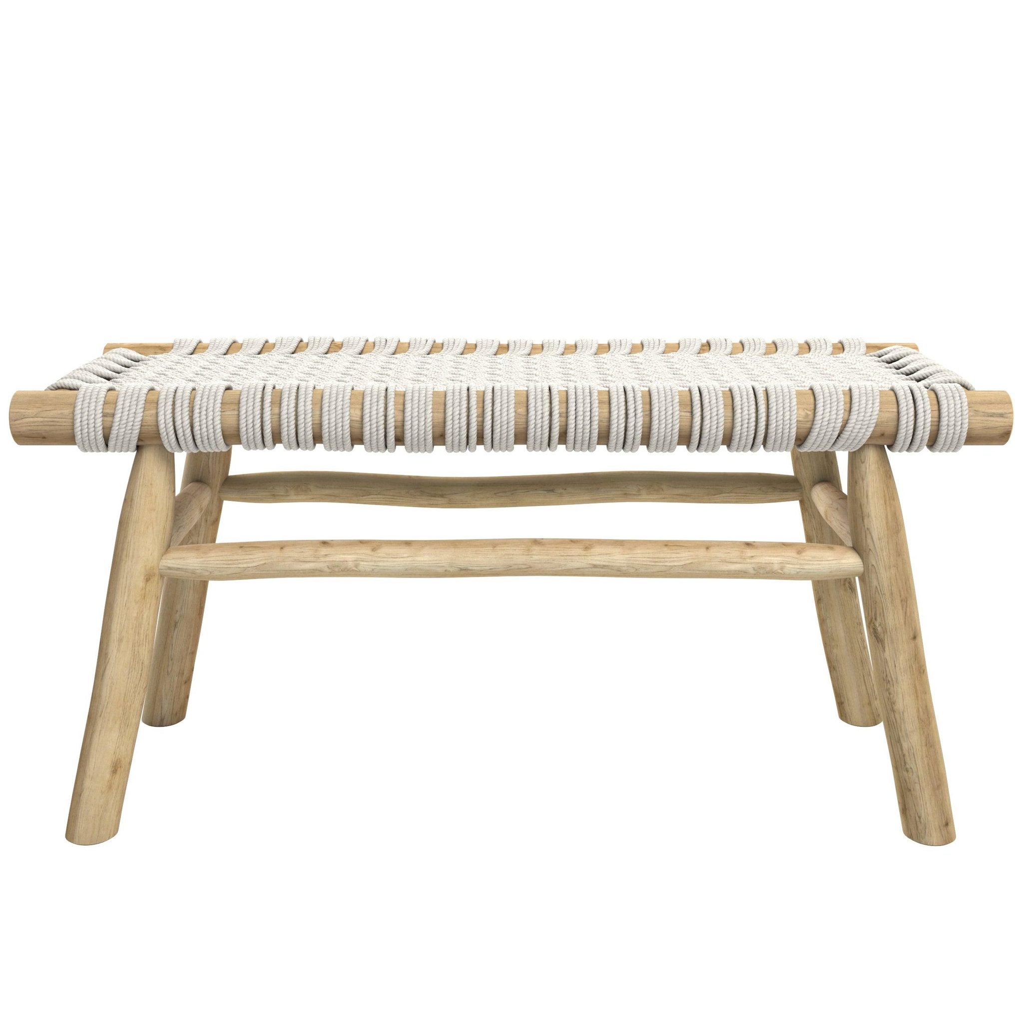 Voir la diapositive 6 : MAISON PAVANE Banc 2 places 90 cm tressé en macramé et branche de teck-kira