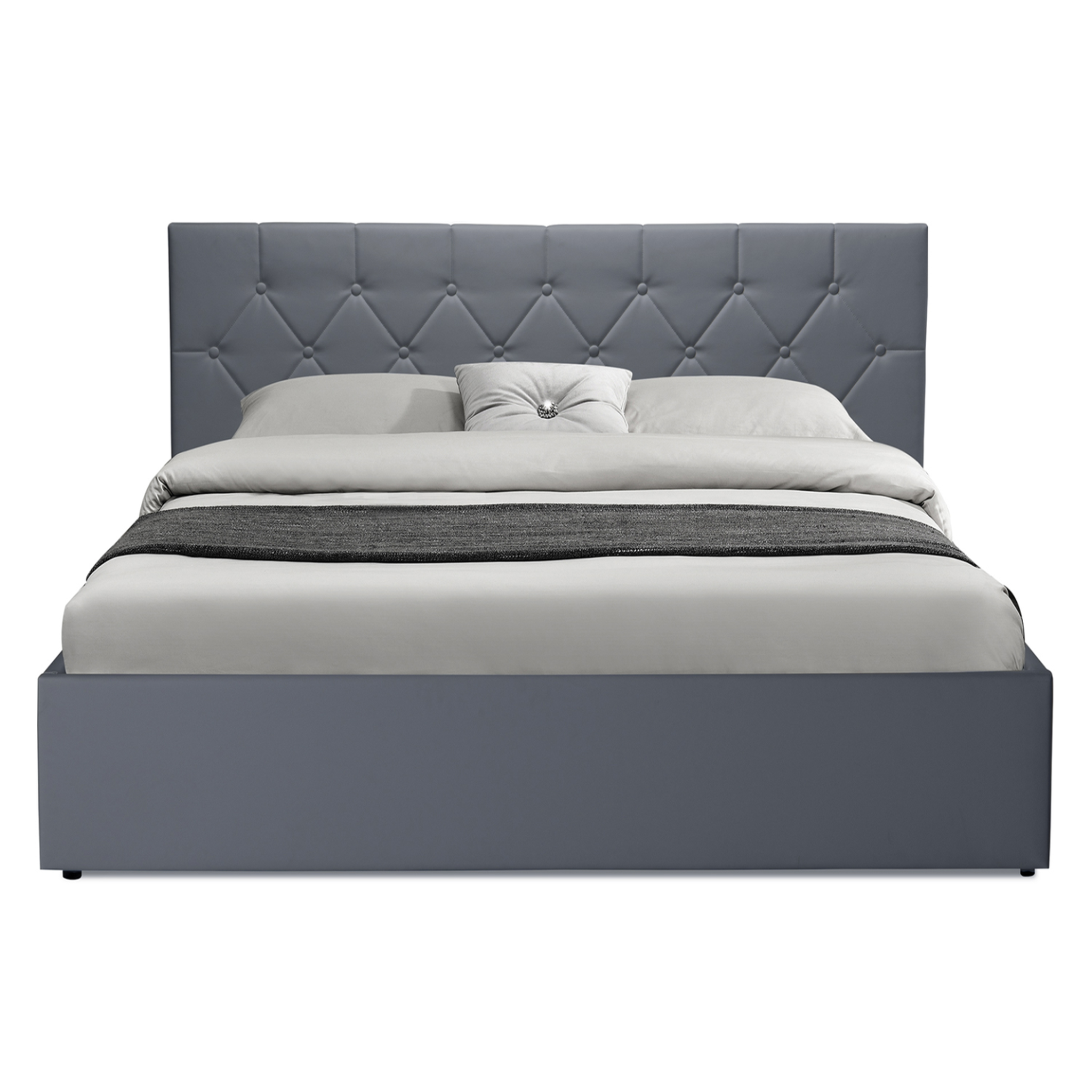 Voir la diapositive 3 : ID MARKET Lit coffre double austin avec tête de lit et sommier 160 x 200 cm pvc gris
