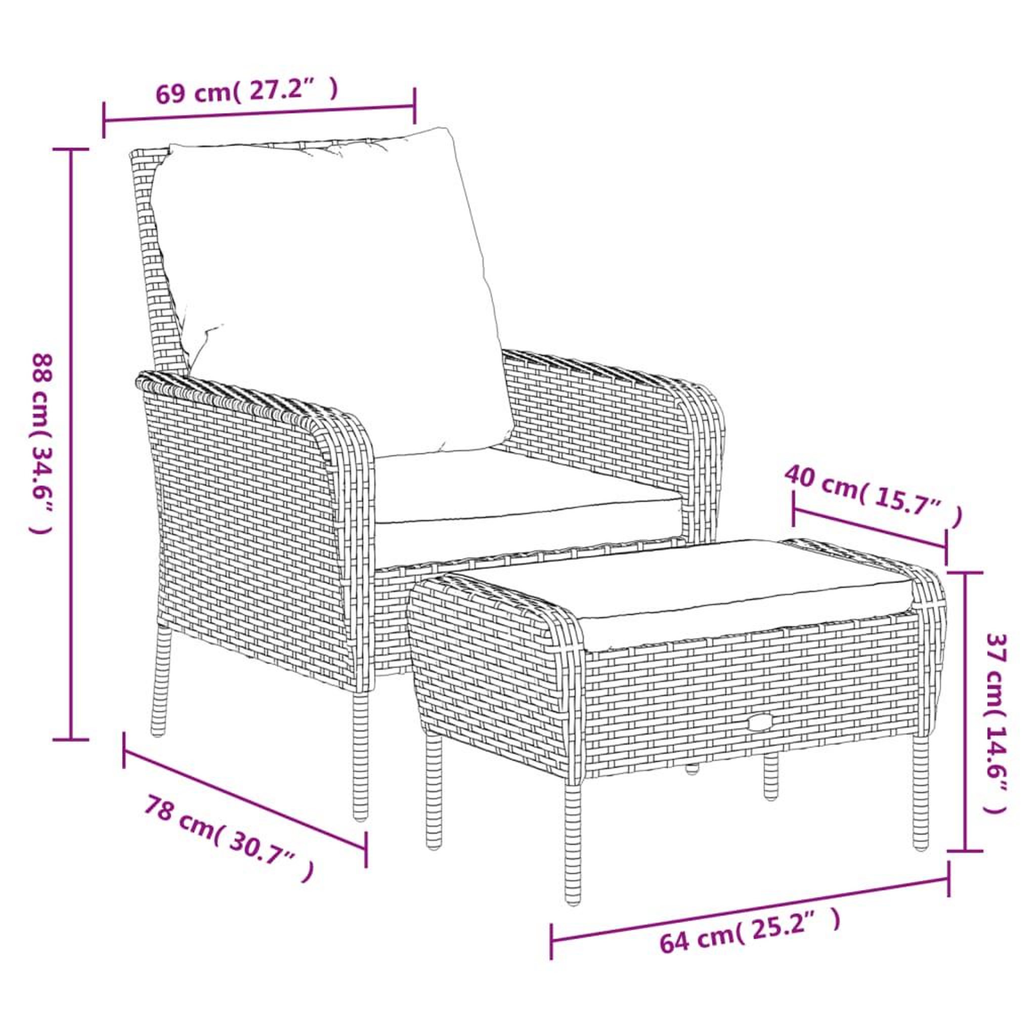 Voir la diapositive 6 : VIDAXL Chaise de jardin avec tabouret gris resine tressee