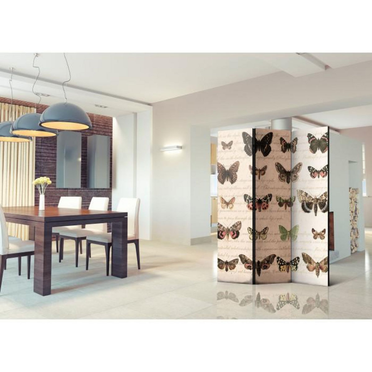 Paris Prix Paravent 3 Volets  Retro Style : Butterflies  135x172cm