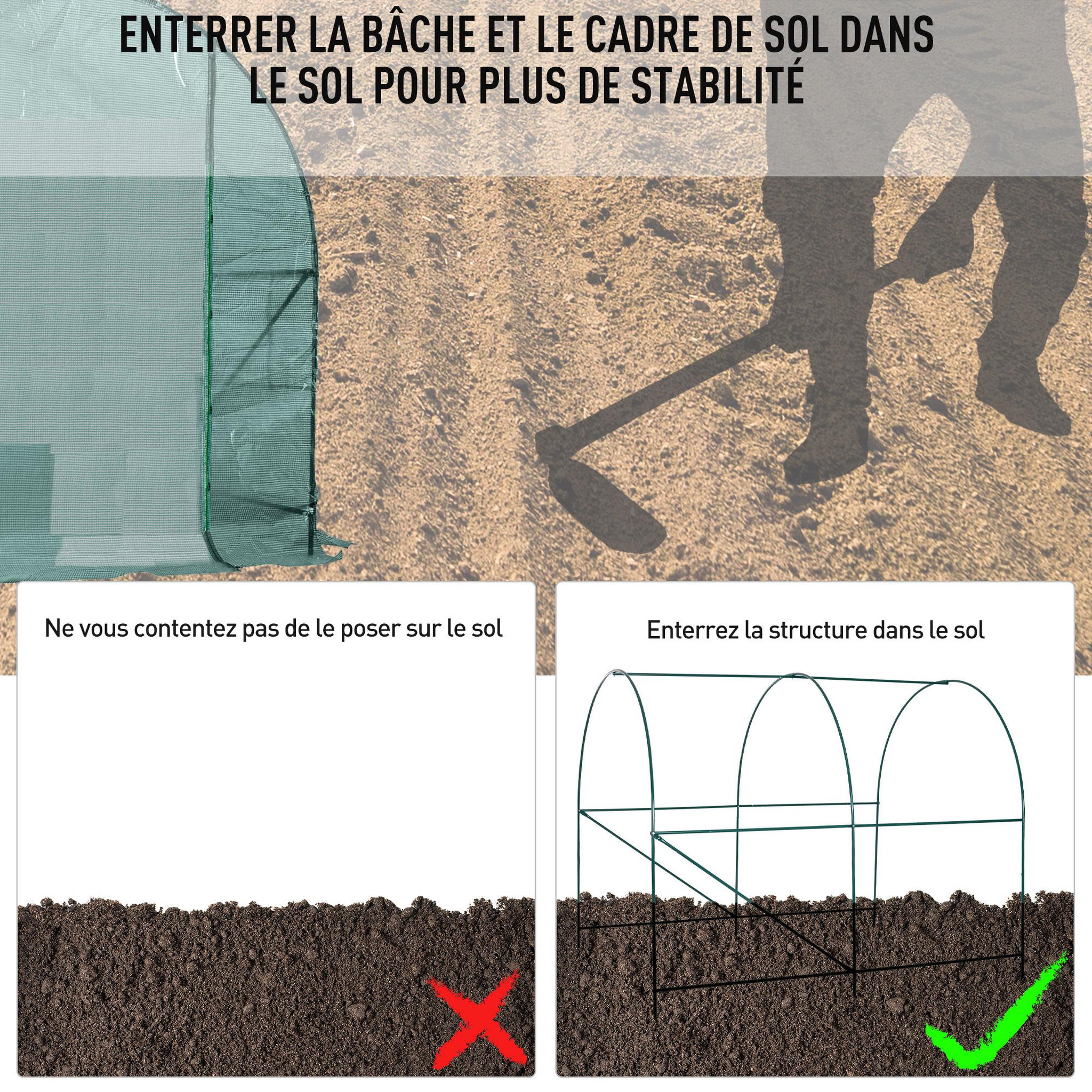 Voir la diapositive 4 : OUTSUNNY Serre de jardin tunnel 5 m² 2,45l x 2l x 1,98h m acier renforcé ø 1,8 cm + pe haute densité 140 g/m² fenêtres porte déroulante vert