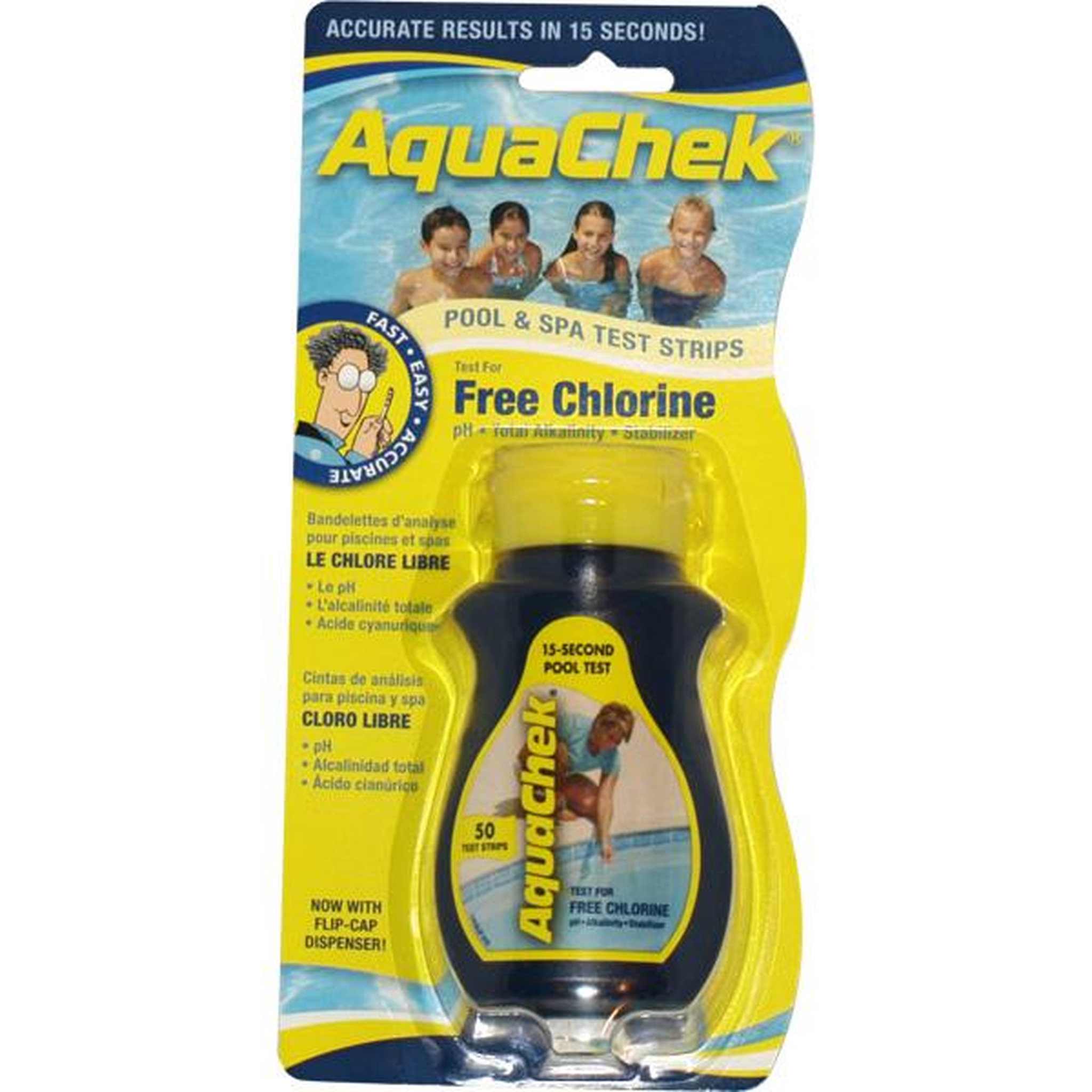 Aquachek 50 bandelettes test pour chlore libre - AQUACLPH