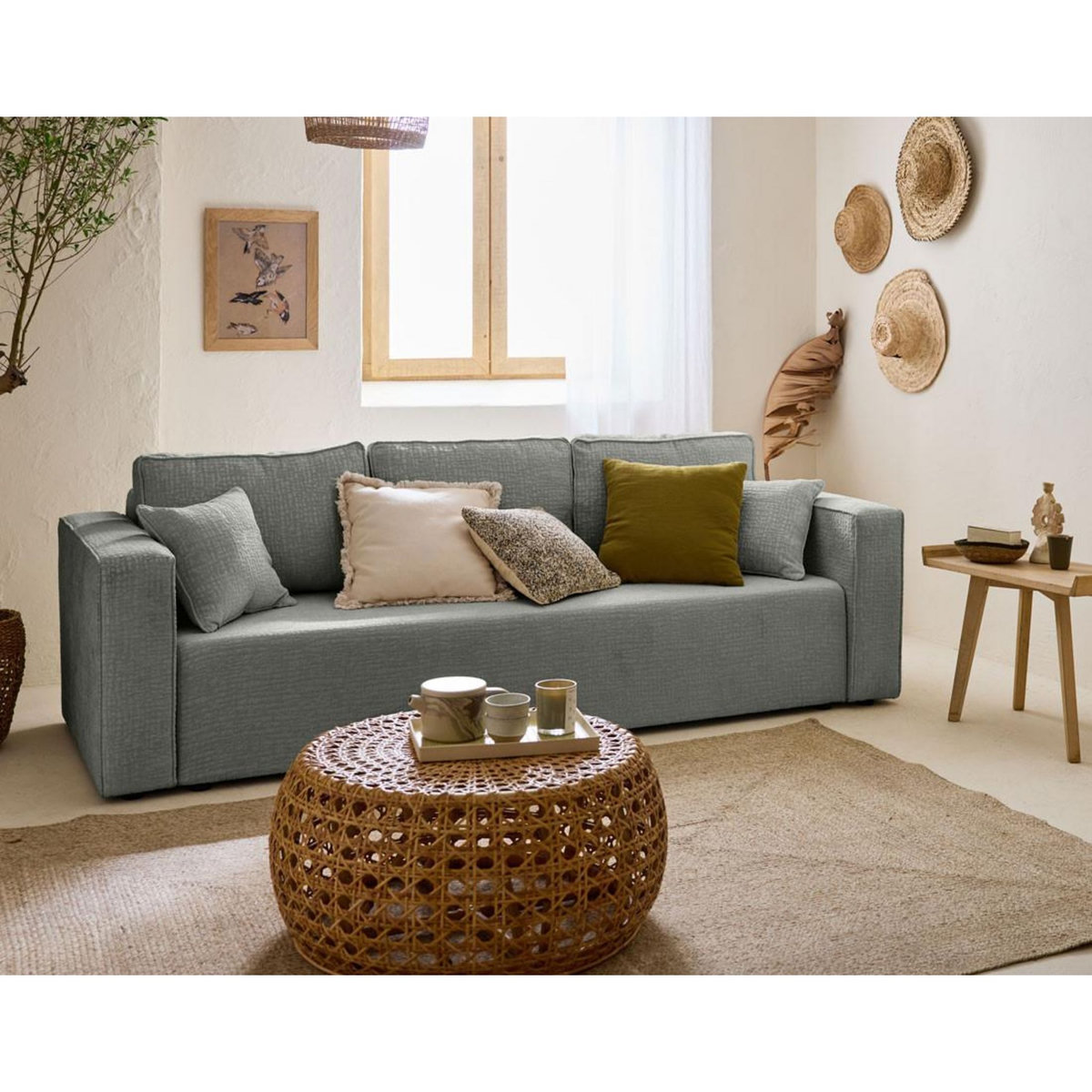 BEST MOBILIER Topaze - canapé 3 places - convertible avec coffre - en tissu velours relief