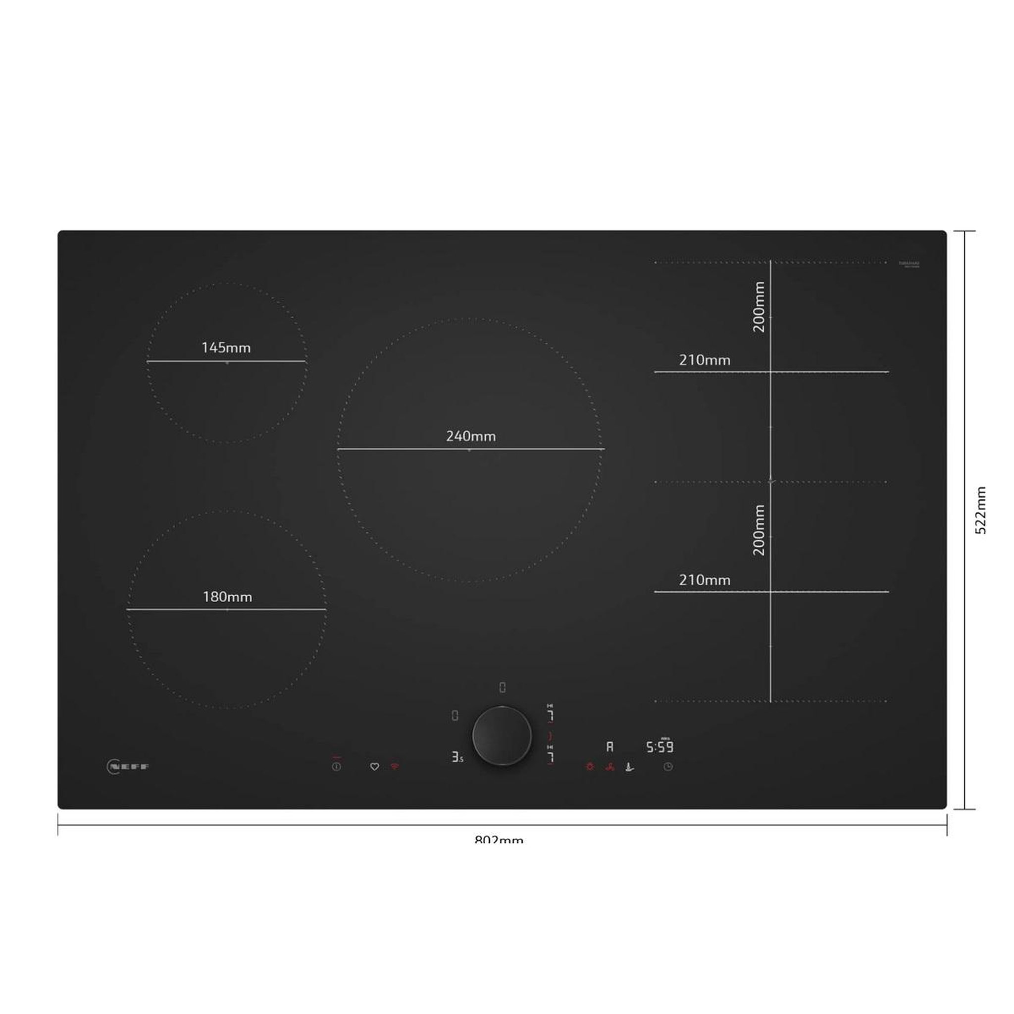 Voir la diapositive 3 : Neff Table de cuisson induction 80cm 5 feux 7400w noir - t68nuv4a0