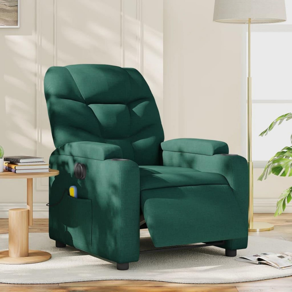 VIDAXL Fauteuil de massage inclinable electrique Vert fonce Tissu