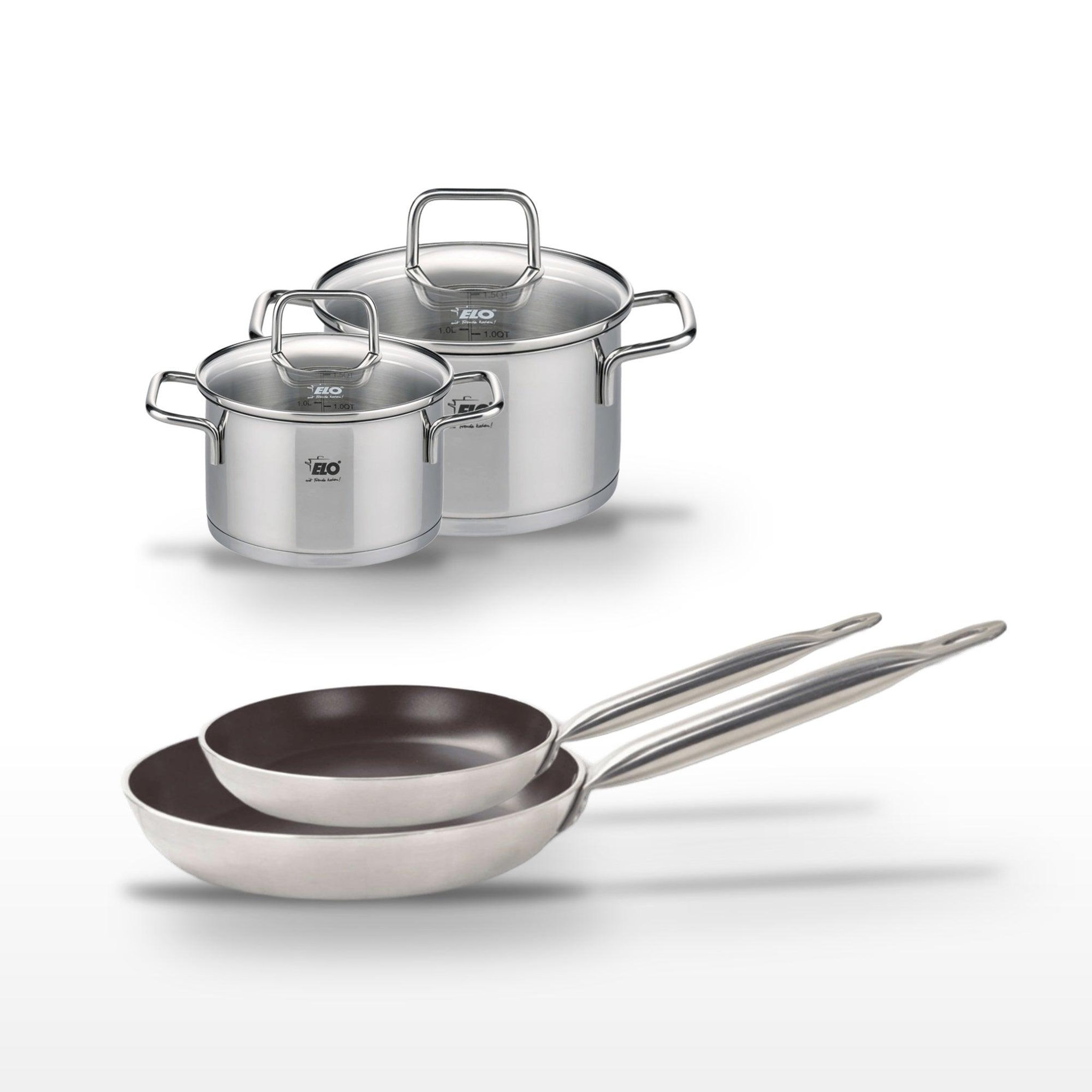 ELO Lot de 2 poêles 24/28 cm avec revêtement céramique sans pfas & 2 faitouts 16/20 cm elo bistro line citrin
