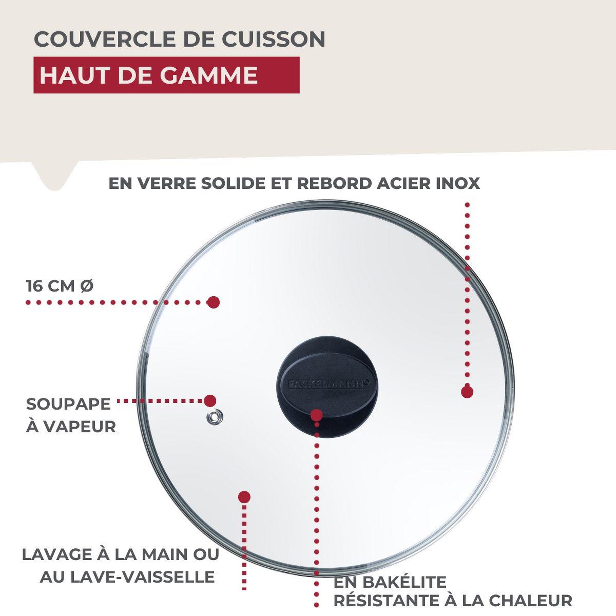 Voir la diapositive 6 : Fackelmann Couvercle de cuisson en verre 16 cm Fackelmann