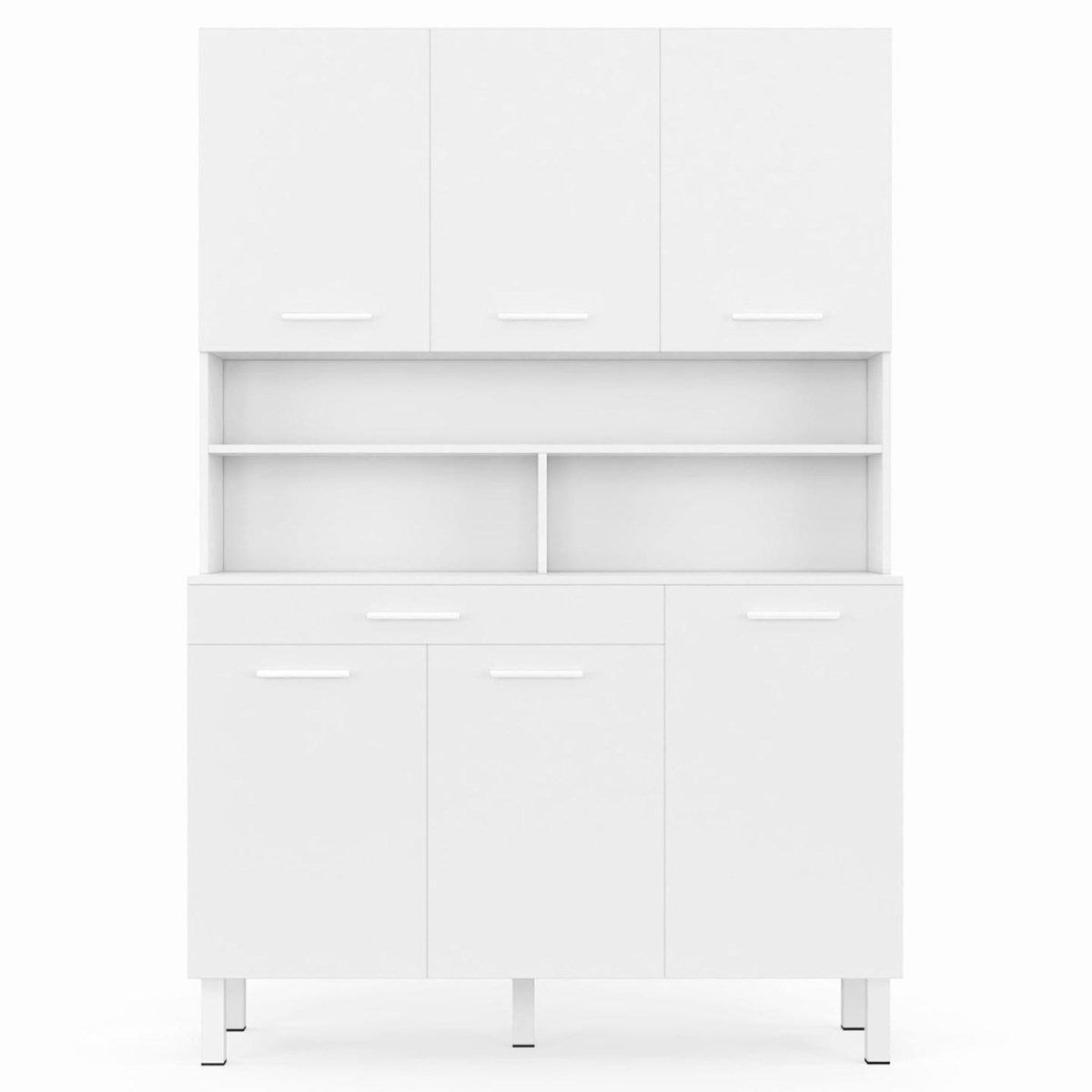 ID MARKET Buffet de cuisine 120 CM CINA 6 portes + tiroir blanc et blanc brillant