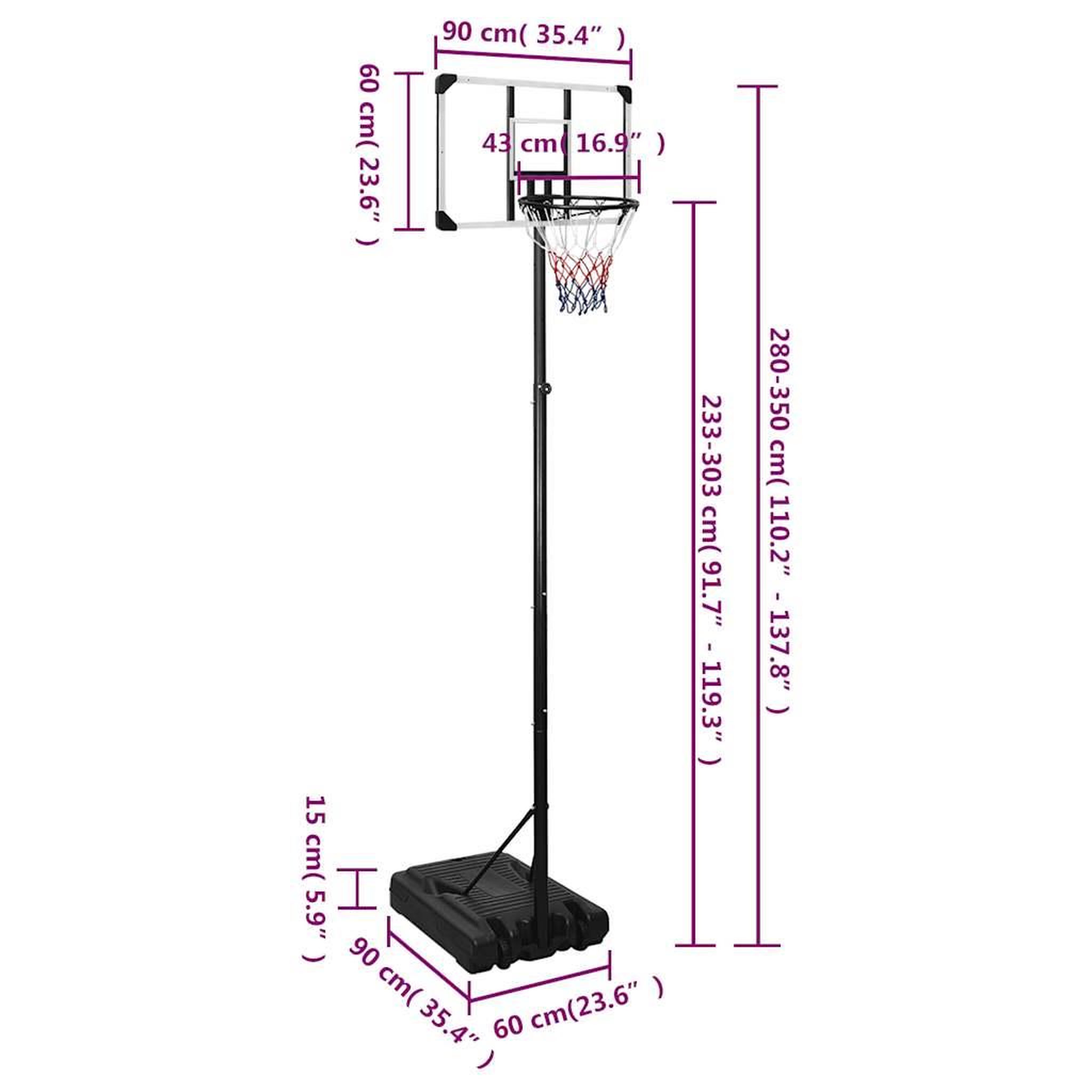 Voir la diapositive 6 : VIDAXL Support de basket-ball Transparent 280-350 cm Polycarbonate