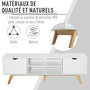 Voir la diapositive 5 : HOMCOM Meuble TV bas sur pied style scandinave 2 portes 2 niches passe-fils panneaux particules MDF blanc bois massif hévéa