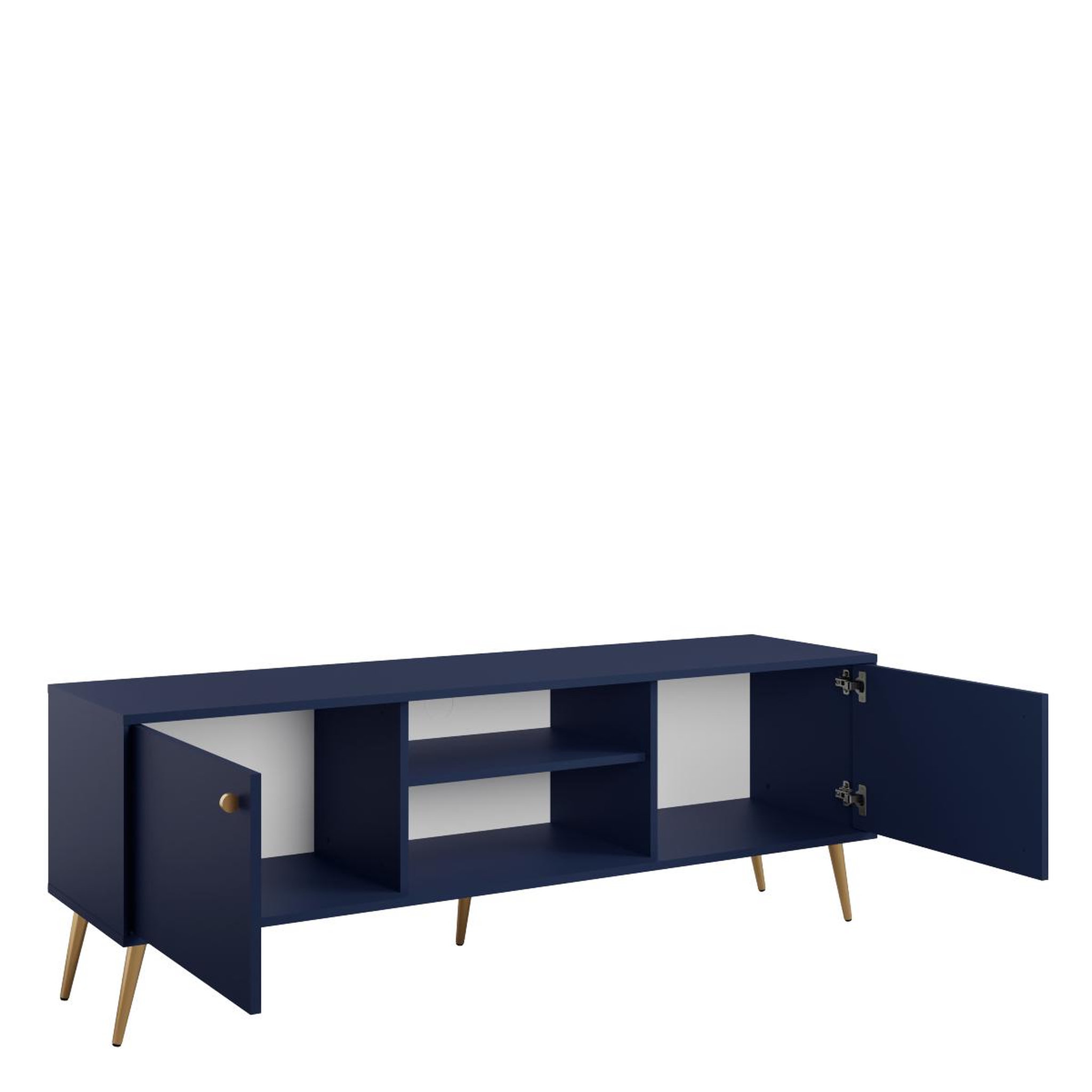 Voir la diapositive 3 : JLC KREATION Meuble tv moderne bleu foncé et pied or ezia