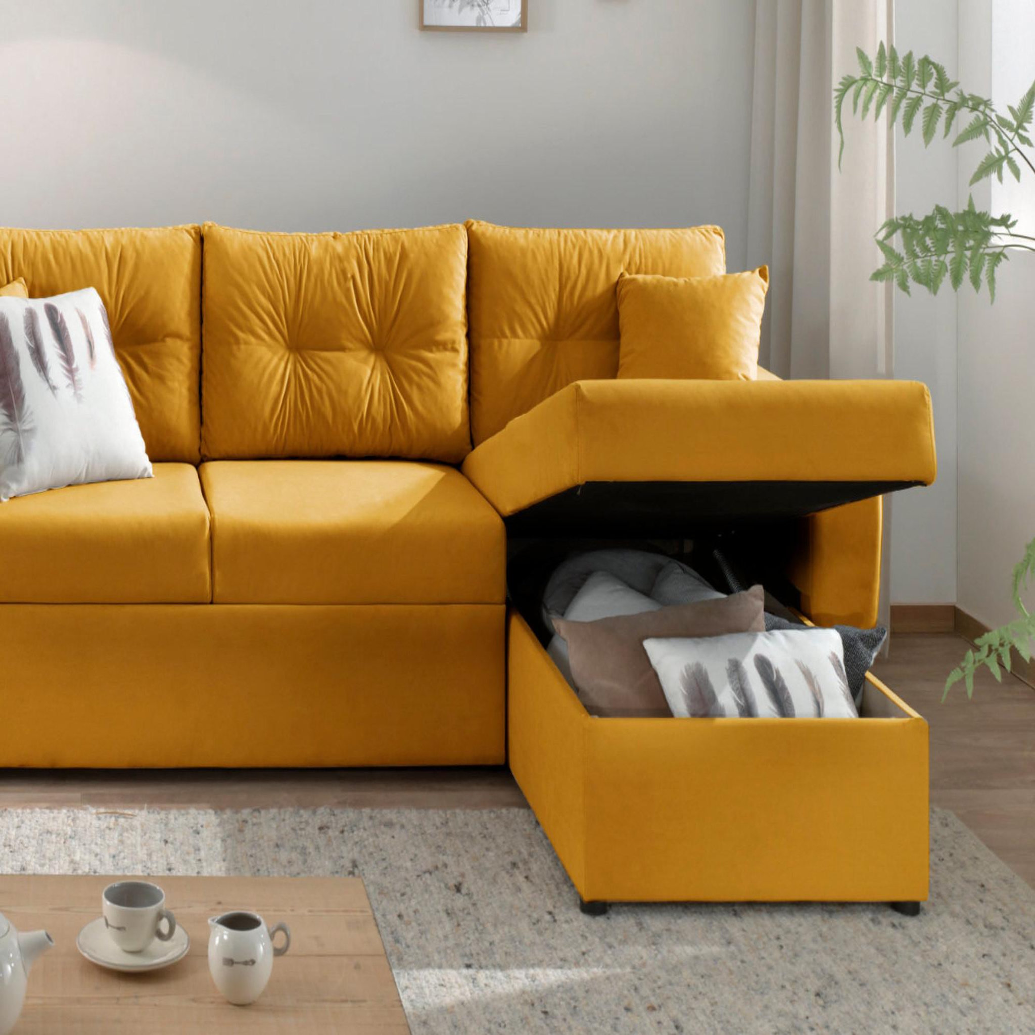 Voir la diapositive 4 : BEST MOBILIER Astoria - canapé d'angle réversible - convertible avec coffre - style contemporain- 4 places