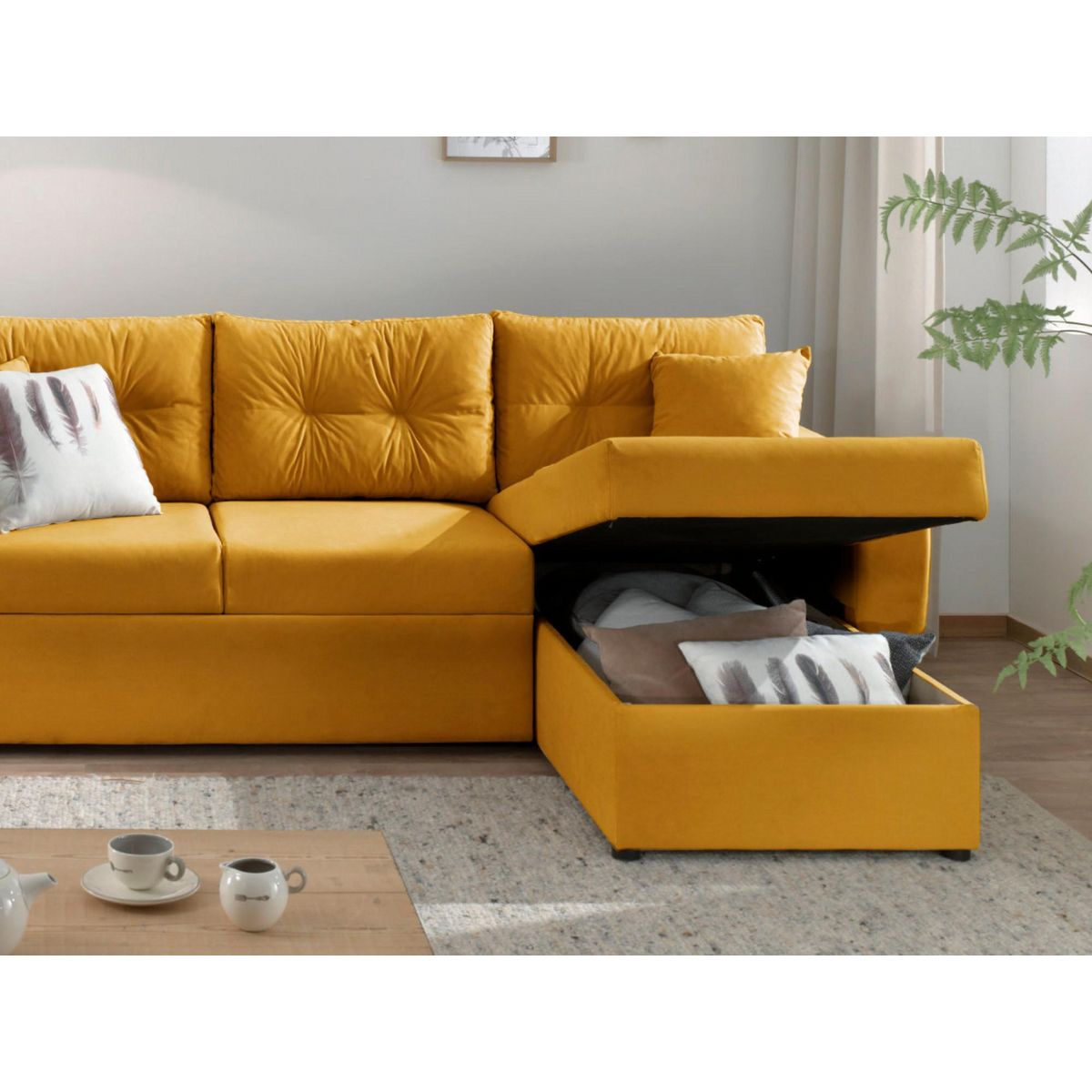 BEST MOBILIER Astoria - canapé d'angle réversible - convertible avec coffre - style contemporain- 4 places