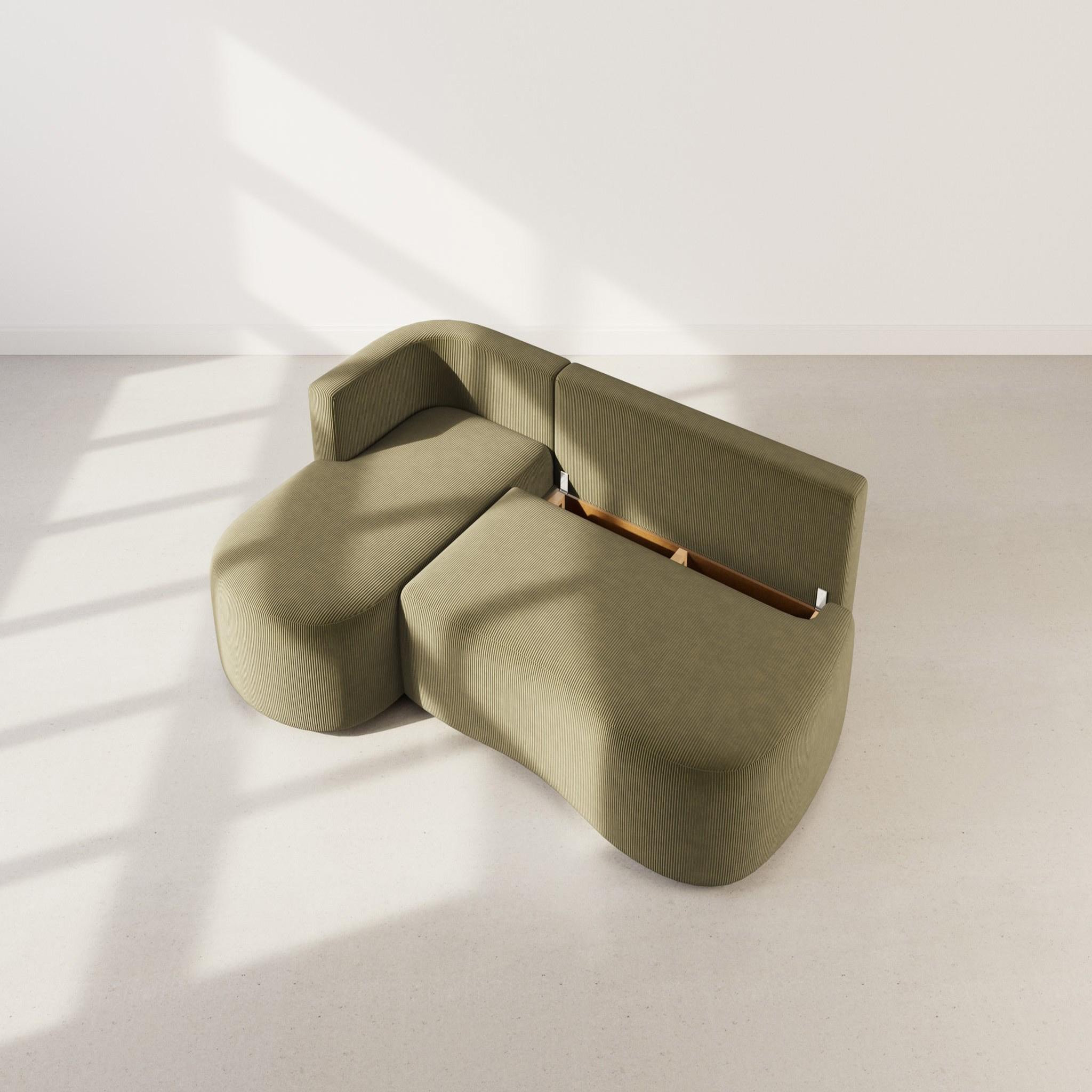 Voir la diapositive 3 : BEST MOBILIER Mahina - canapé d'angle gauche 4 places convertible avec coffre en velours côtelé