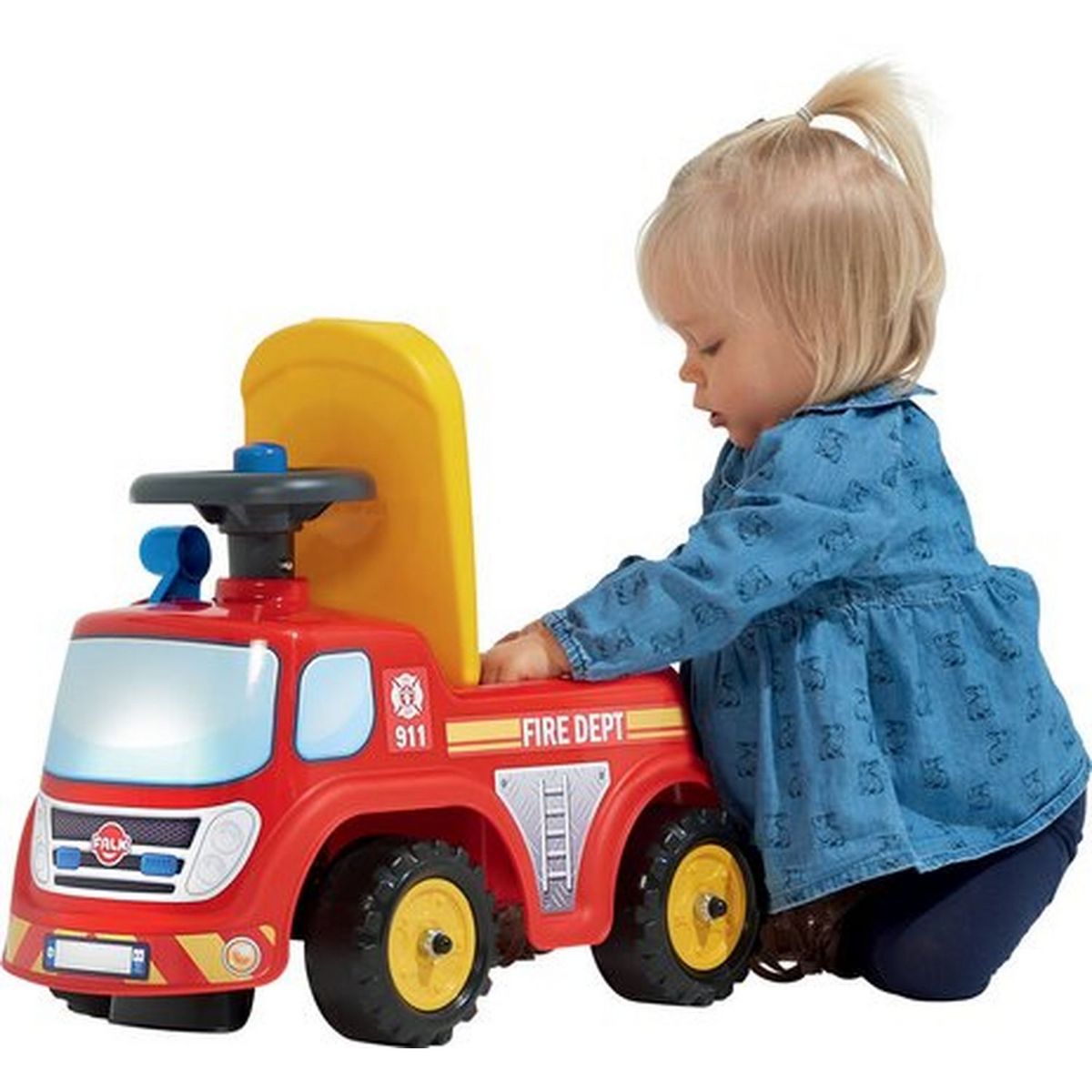 FALQUET Porteur pompier avec assise ouvrante et volant directionnel avec klaxon