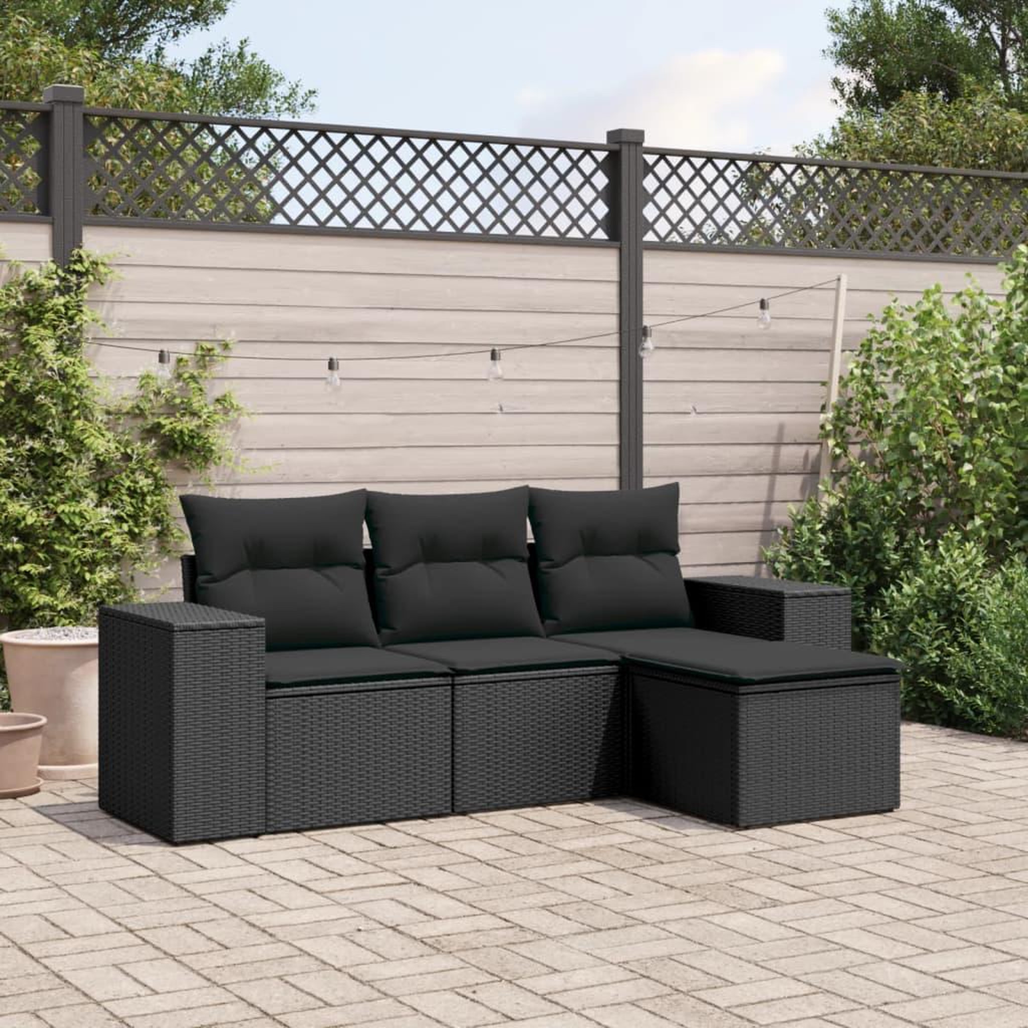 VIDAXL Salon de jardin 4 pcs avec coussins noir resine tressee