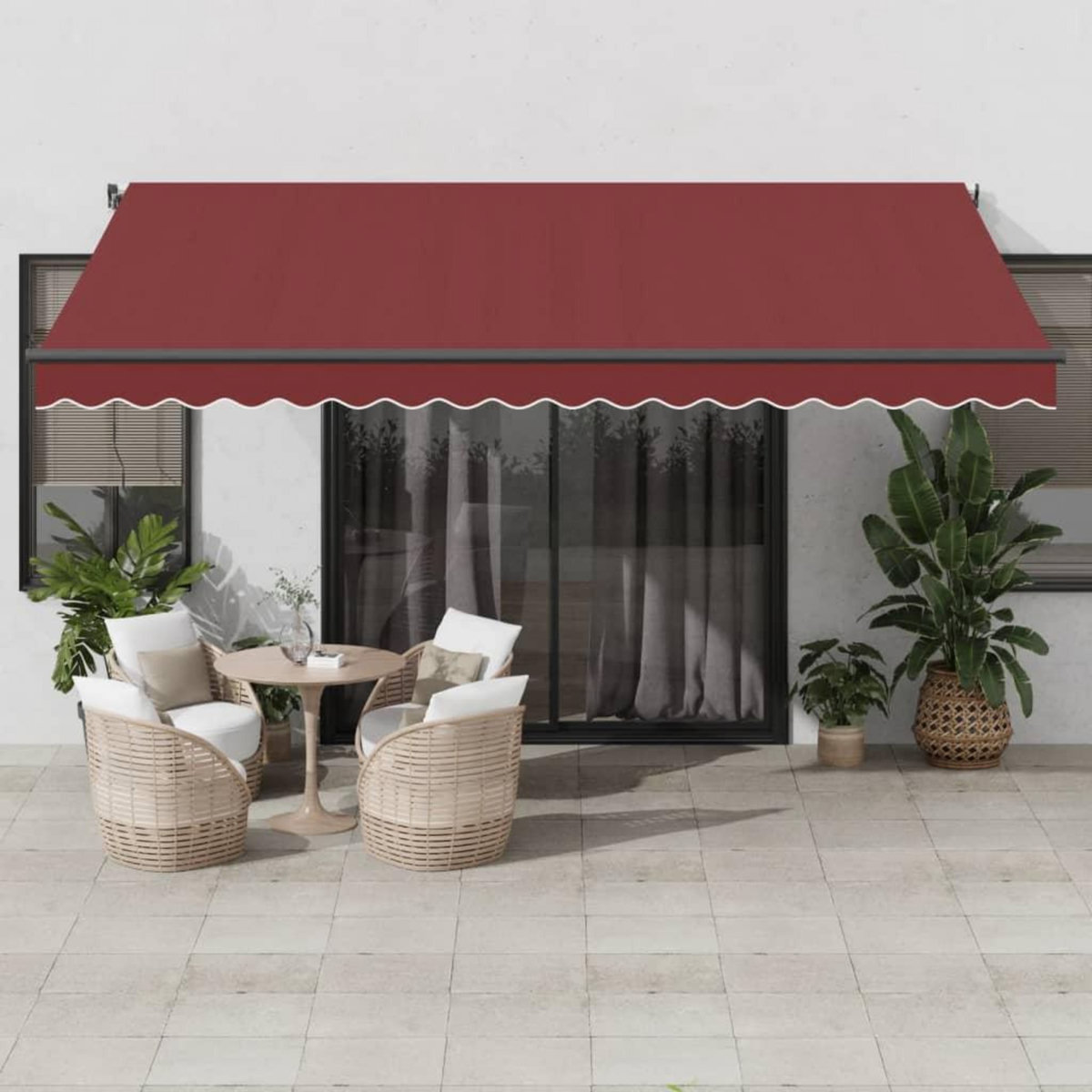VIDAXL Auvent manuel retractable avec LED bordeaux 450x350 cm
