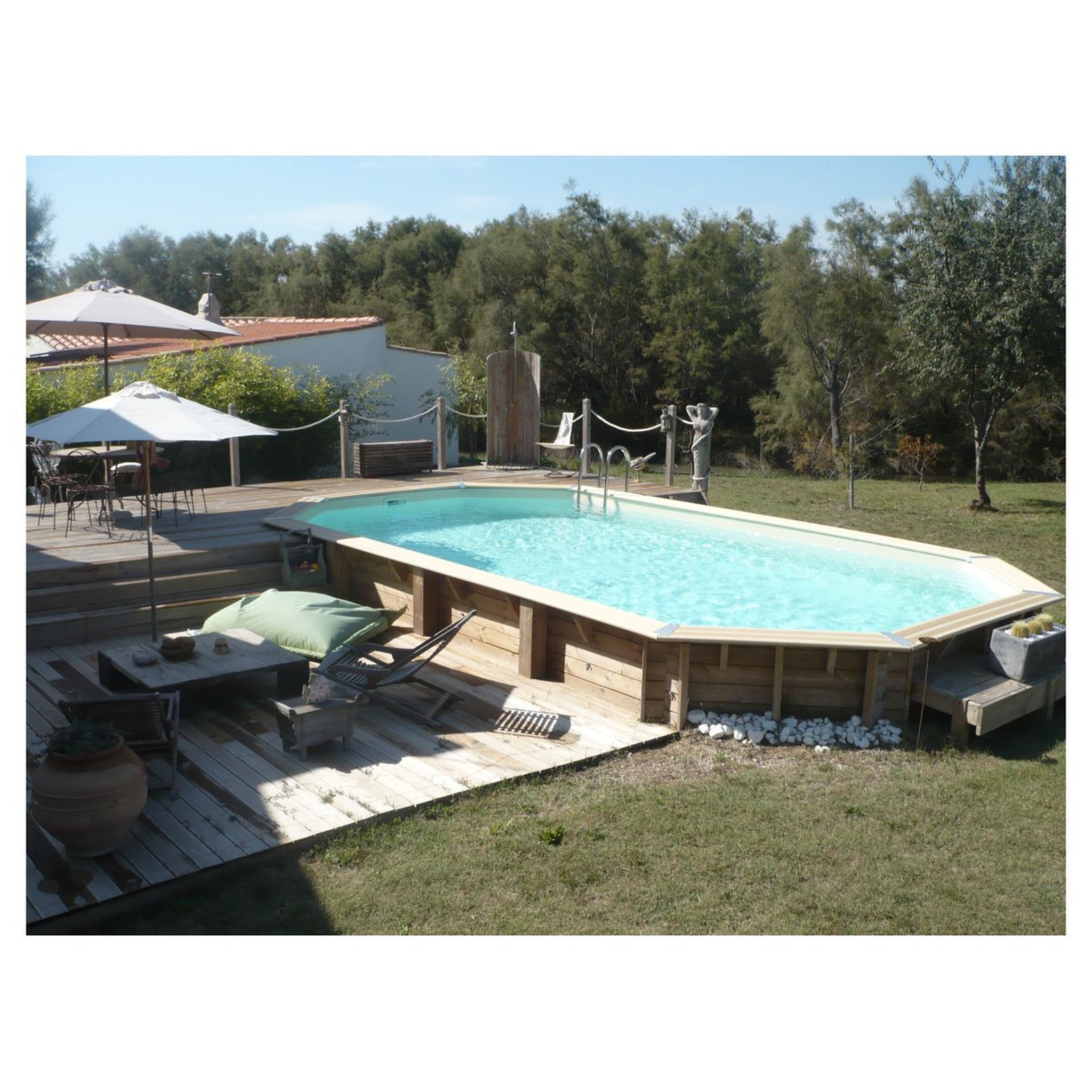 Voir la diapositive 3 : UBBINK Piscine bois Océa  470X860 - H130cm - Liner Beige 