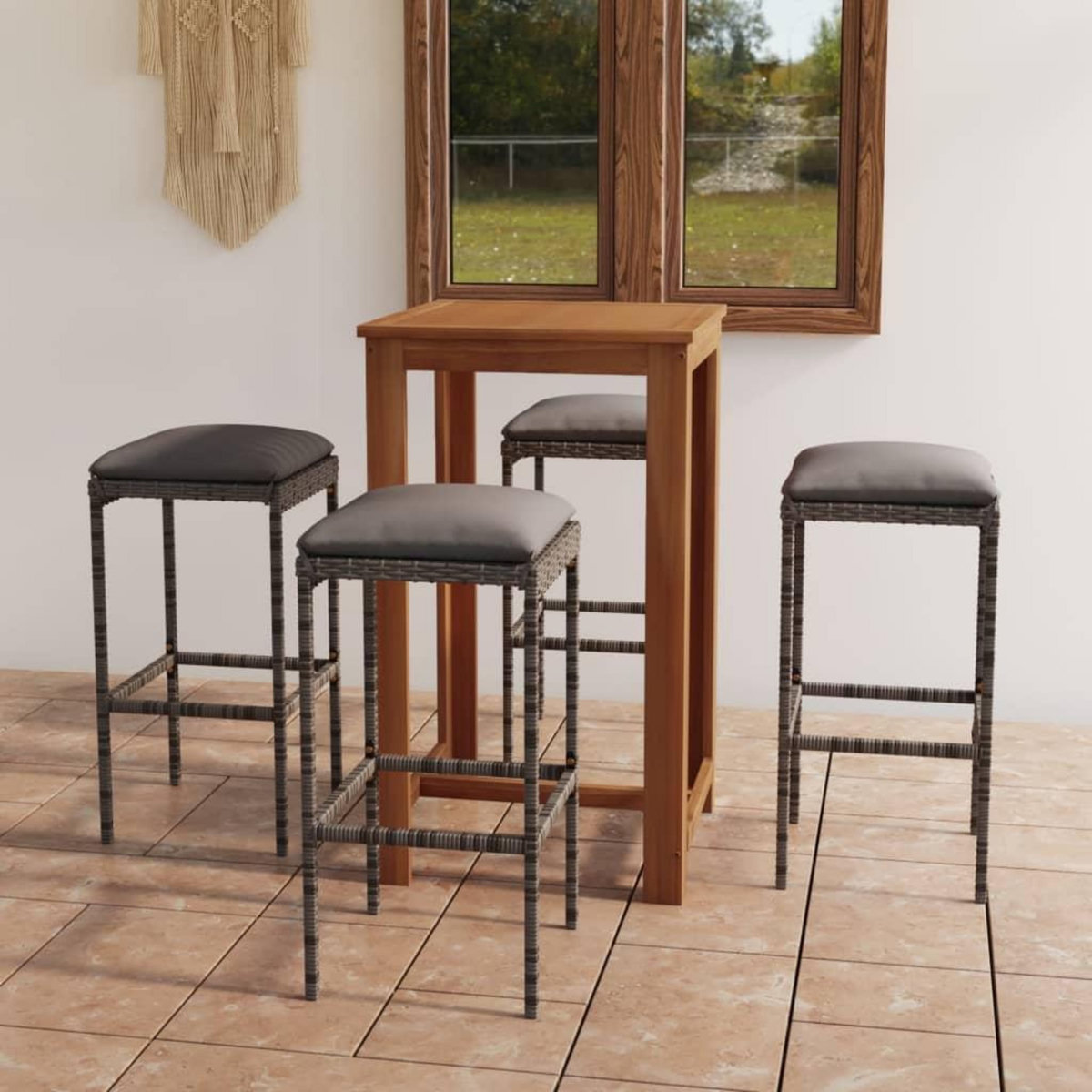 VIDAXL Ensemble de bar de jardin avec coussins 5 pcs Gris