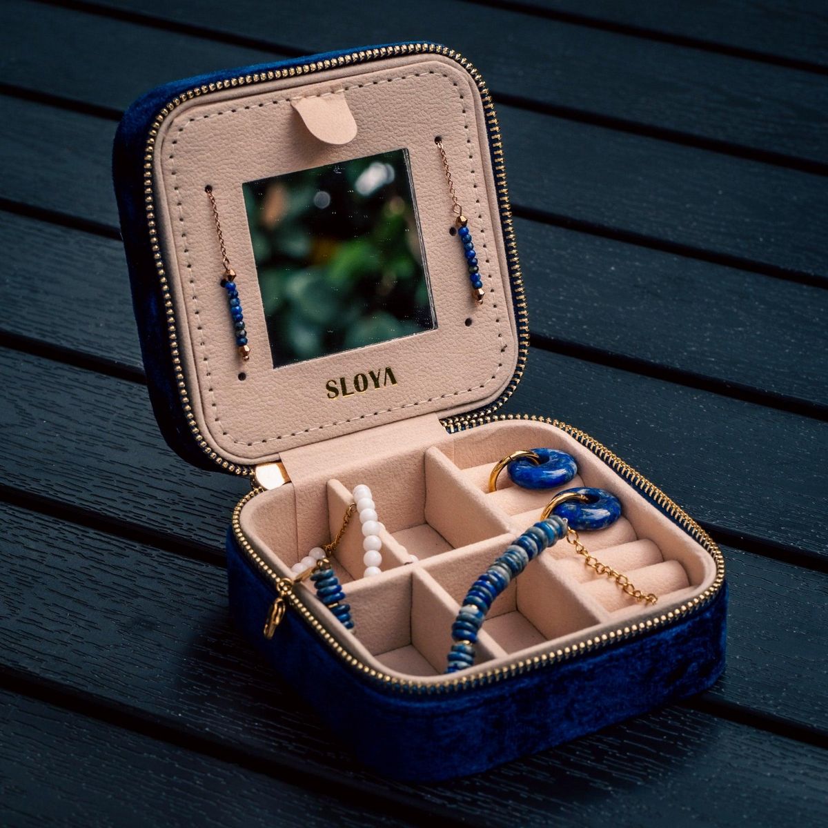 SLOYA Boîte à bijoux velours bleu lapis-lazuli