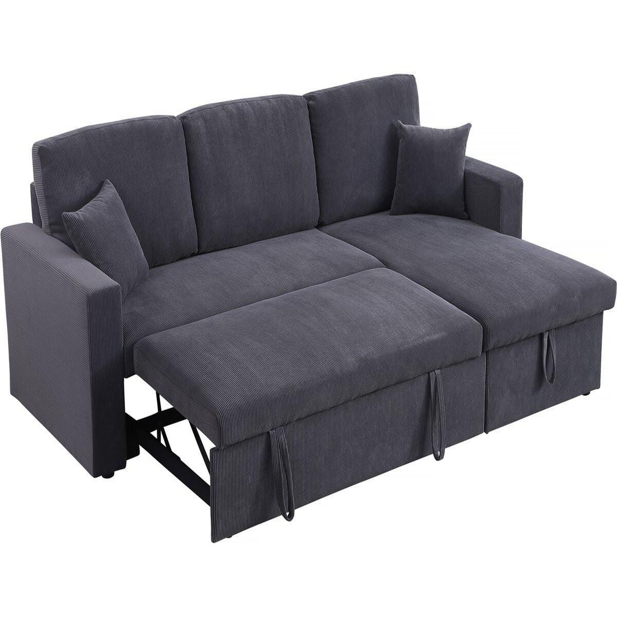 Voir la diapositive 3 : Habitat et Jardin Canapé d'angle convertible en velours côtelé  alain  - 3 places - gris