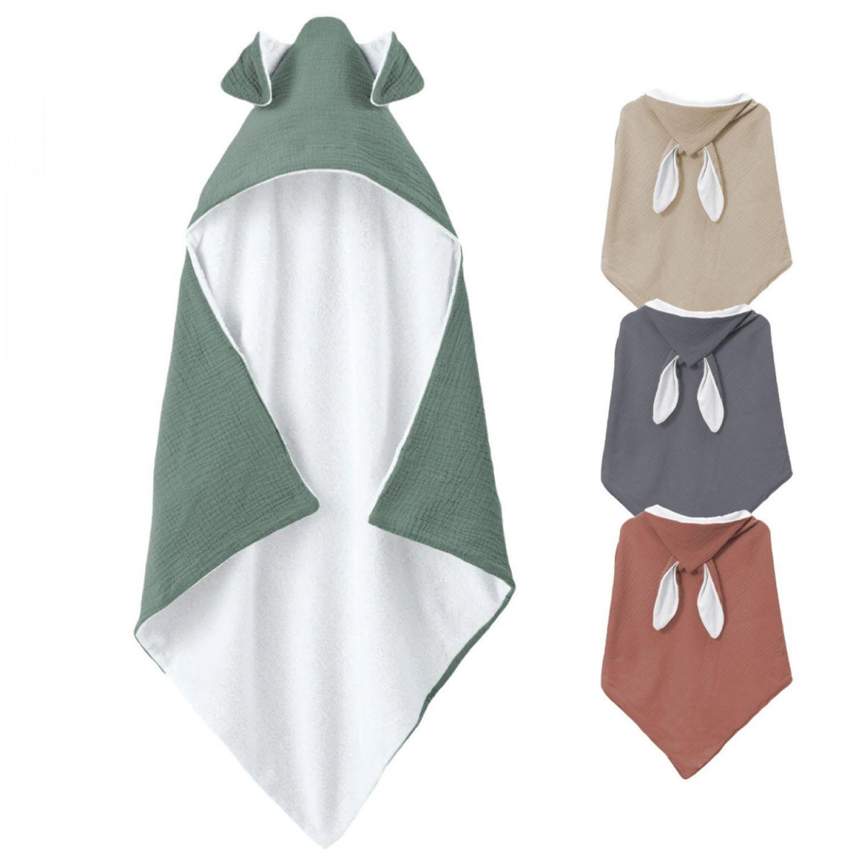 Monsieur Bébé Cape, sortie de bain intérieur 100 % coton - 75 x 75 cm - Lapin