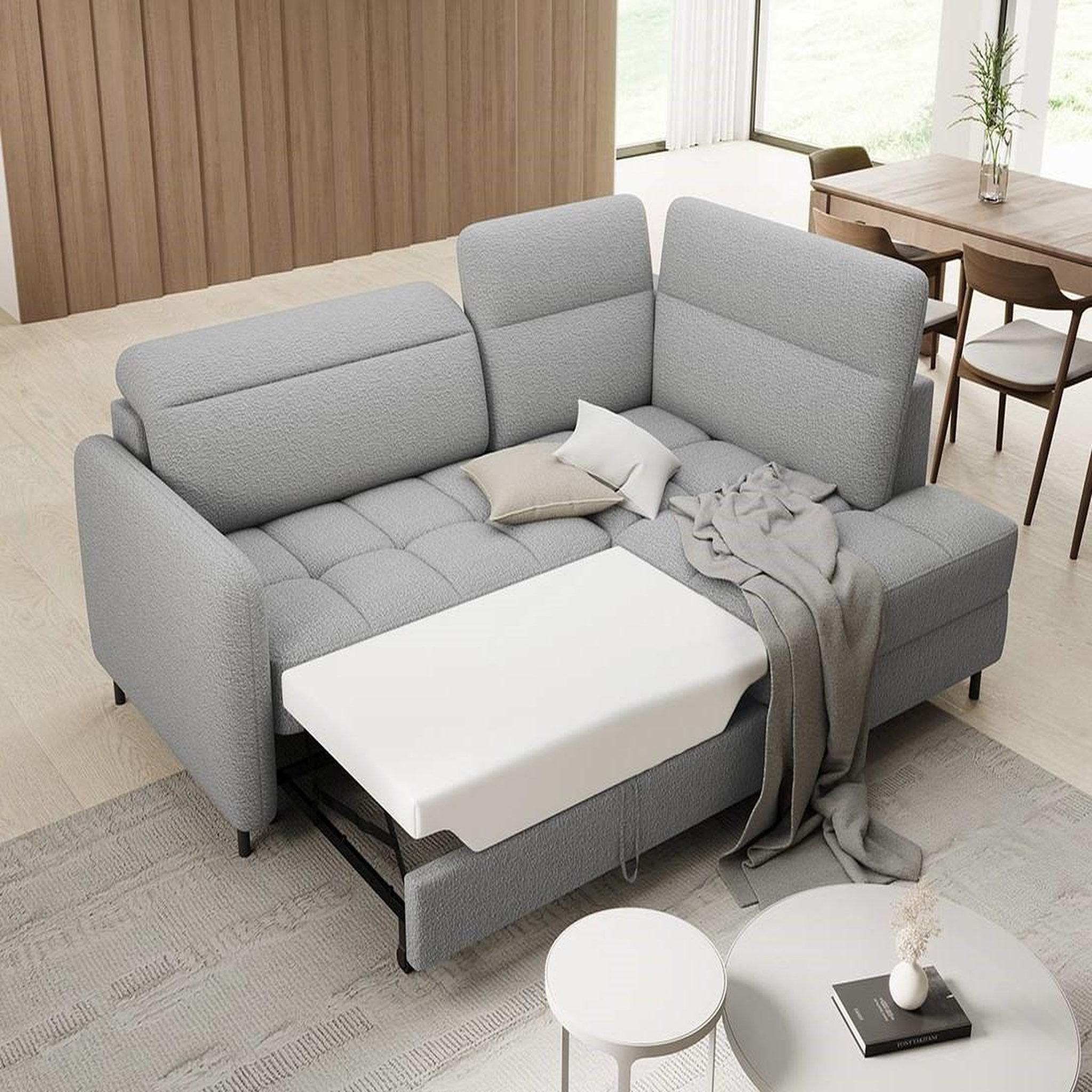 Voir la diapositive 3 : BEST MOBILIER Kalibo - canapé d'angle droit - 5 places - convertible avec coffre et têtières - en tissu bouclette