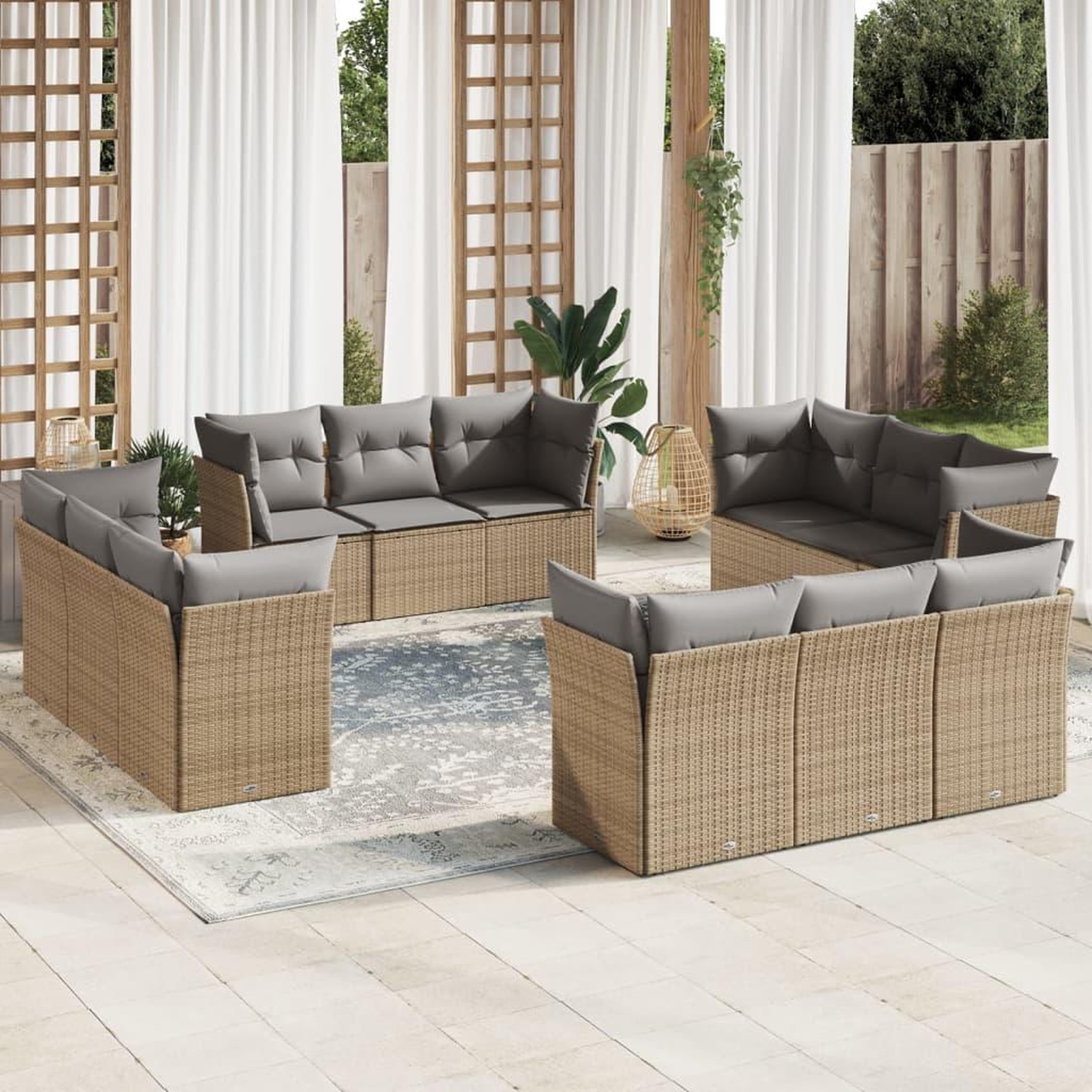 VIDAXL Salon de jardin avec coussins 12 pcs beige resine tressee