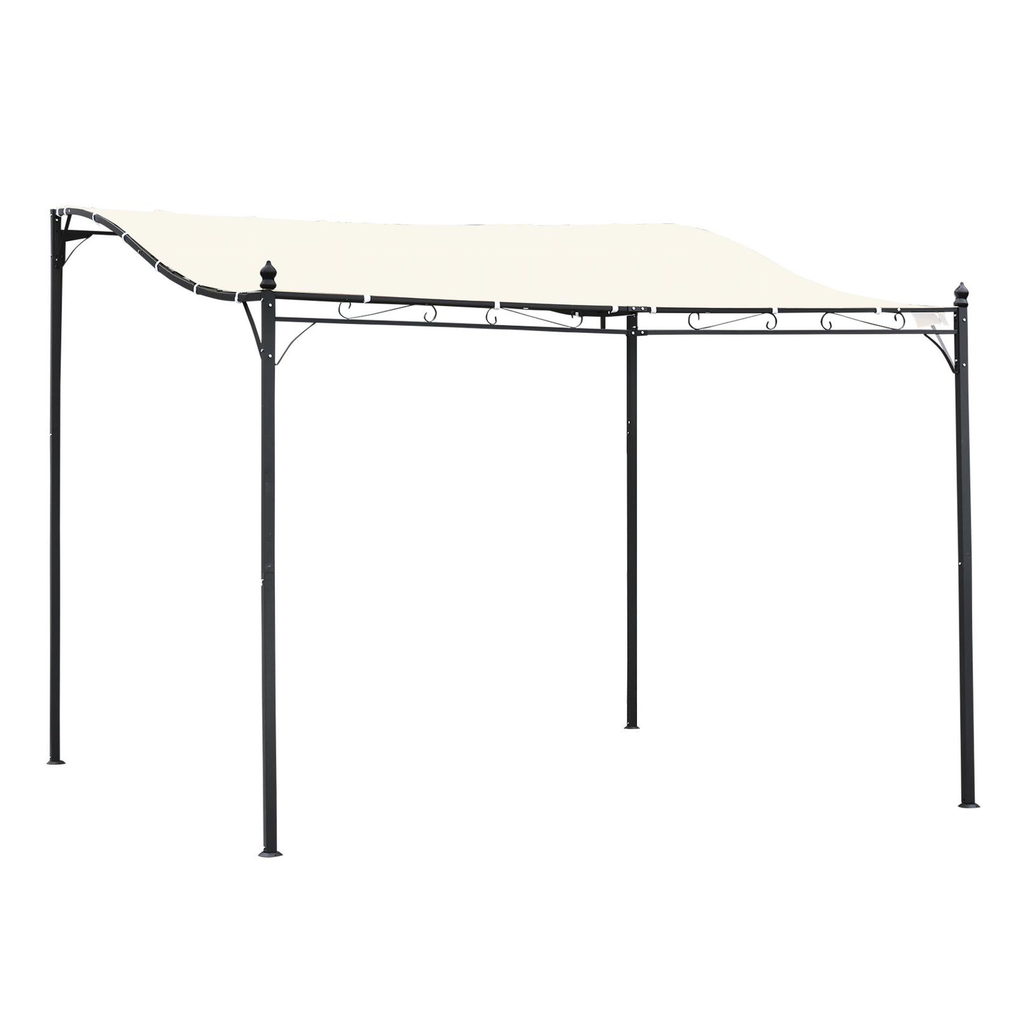 Voir la diapositive 1 : OUTSUNNY Pergola tonnelle de jardin auvent 2,97 x 2,97 m adossable métal noir polyester anti-UV beige