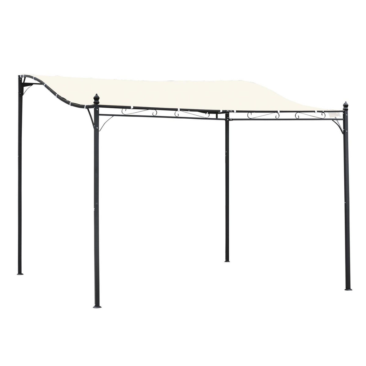 OUTSUNNY Pergola tonnelle de jardin auvent 2,97 x 2,97 m adossable métal noir polyester anti-UV beige