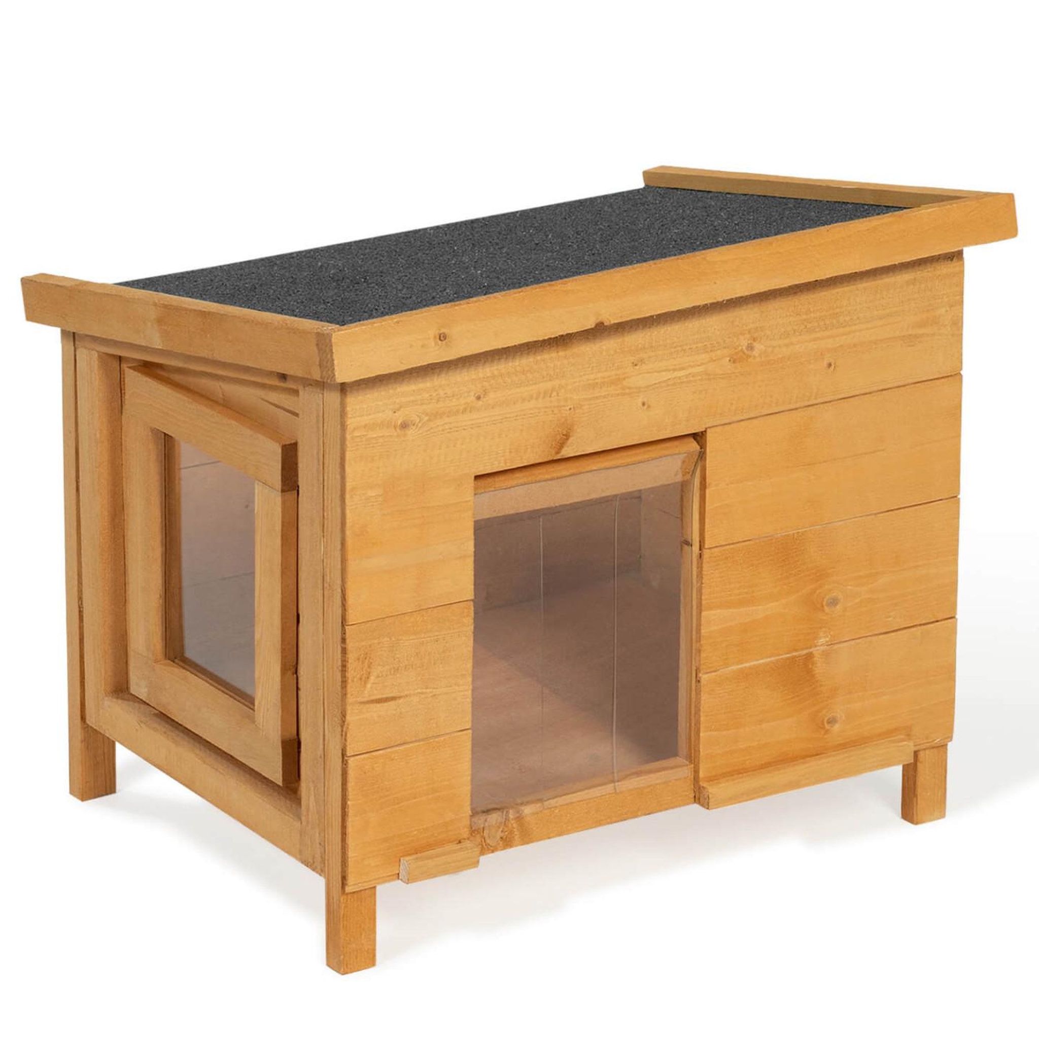 ID MARKET Maison pour chat niche en bois avec porte basculante à lamelles