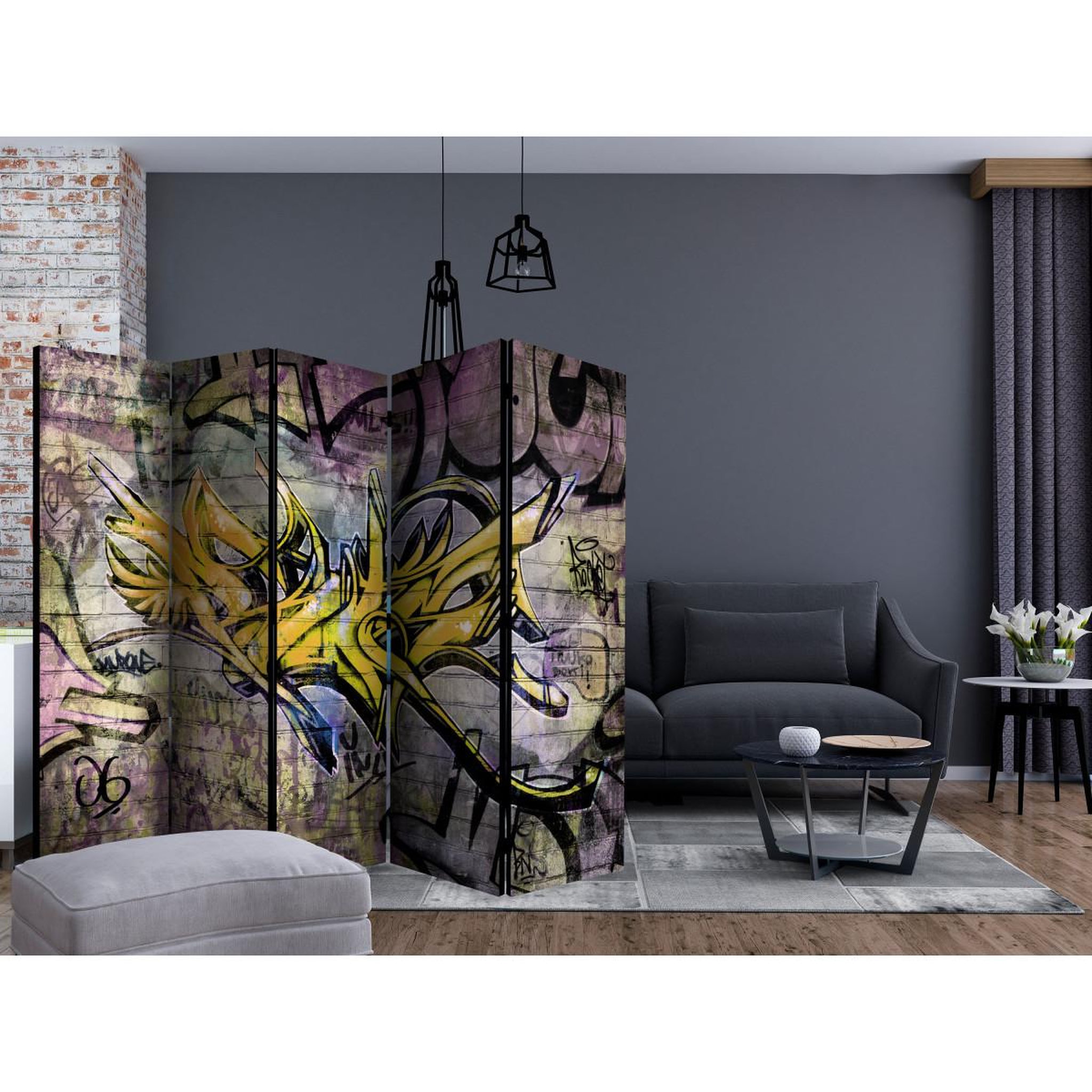 Voir la diapositive 2 : Paris Prix Paravent 5 volets  stunning graffiti  172x225cm