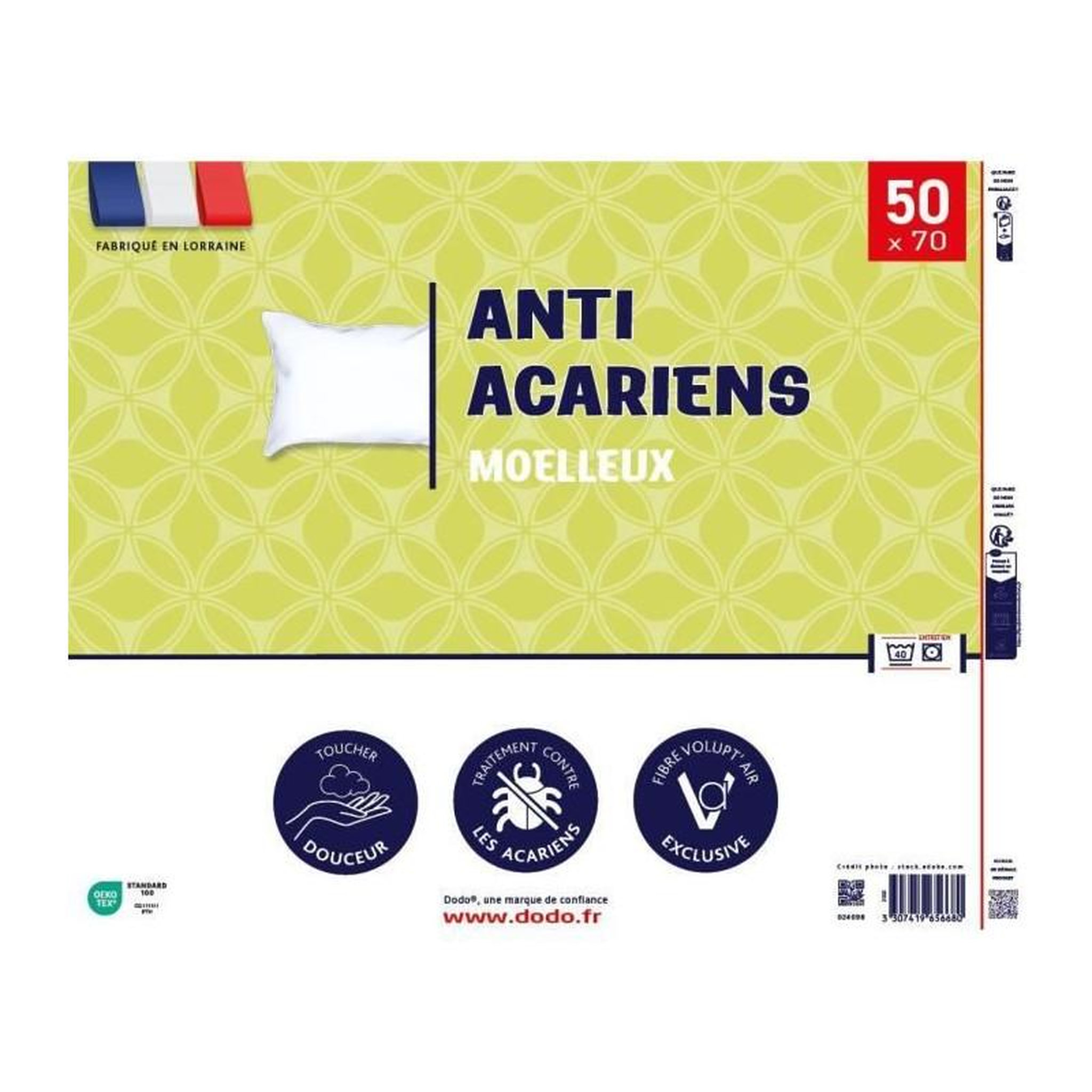 Voir la diapositive 3 : DODO Oreiller anti-acariens 50x70 cm - 100% Polyester - DODO