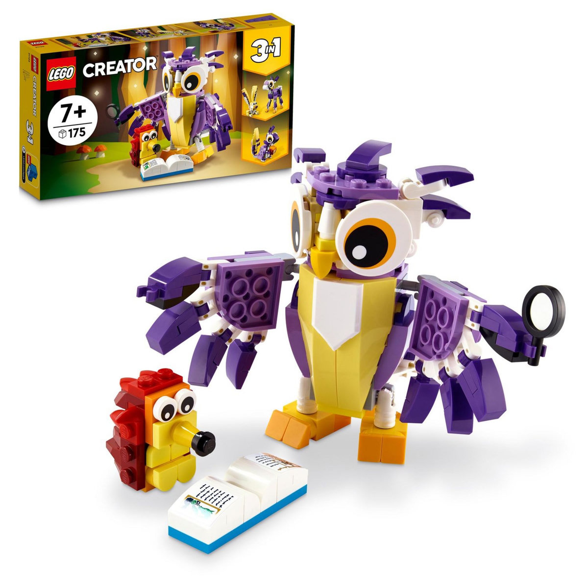 LEGO Creator 31125 Fabuleuses Créatures de la Forêt, Jouet 3 en 1 Hibou Hérisson Lapin